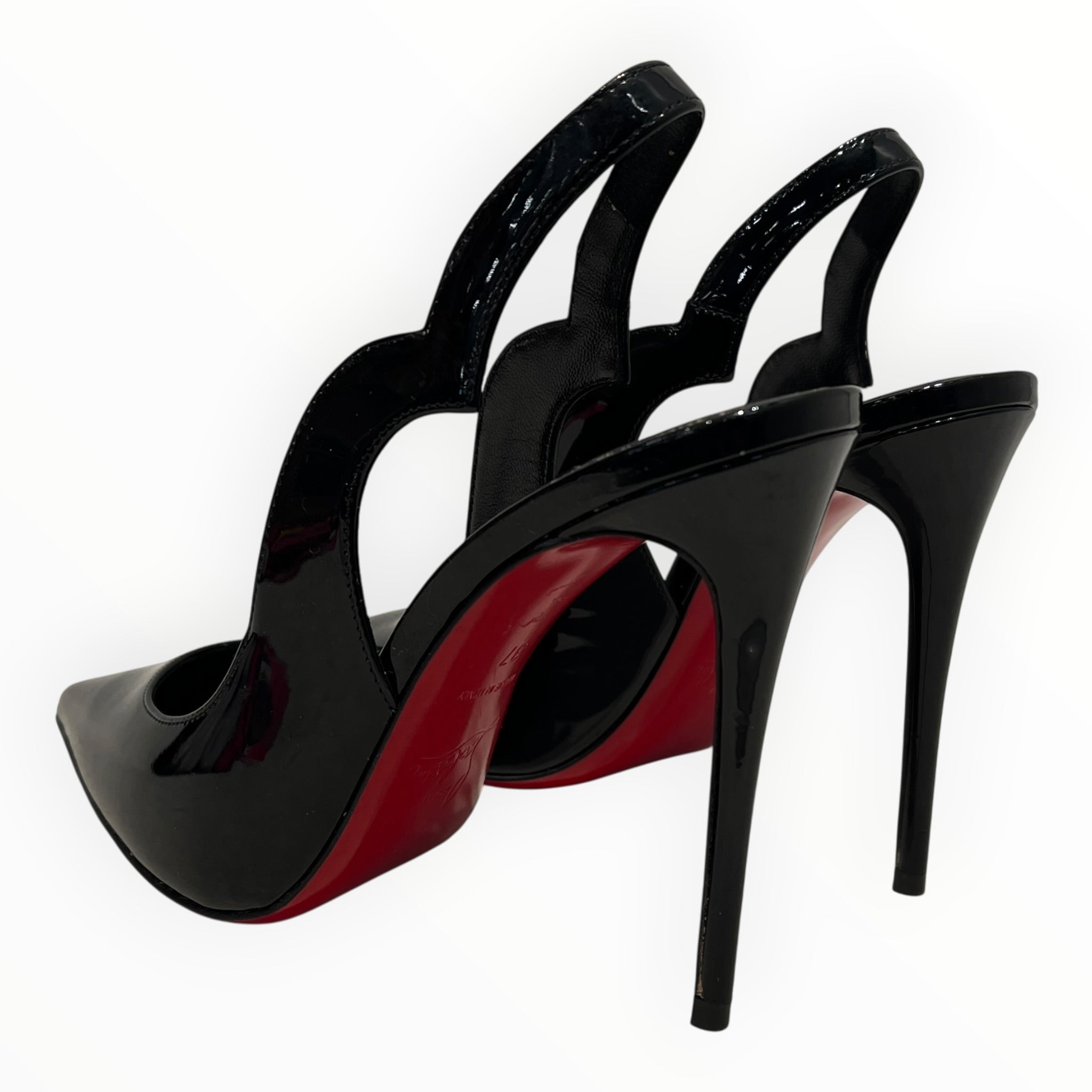 Christian Louboutin/Heels/EU 37/Leather/BLK/Hot chick sling/shinny leather view 2