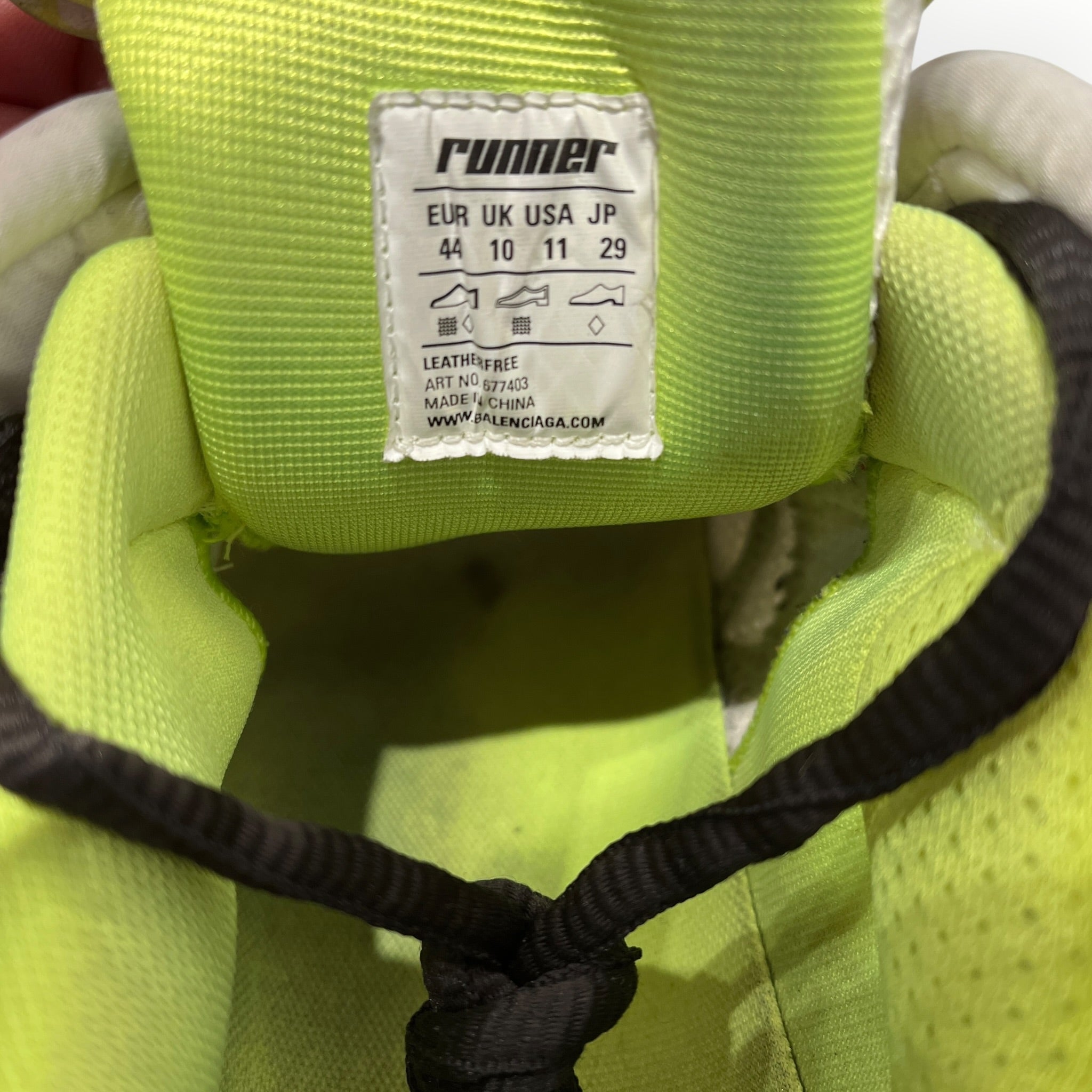 BALENCIAGA/Low-Sneakers/EU 44/Acrylic/WHT/Runner "White fluo yellow" view 3