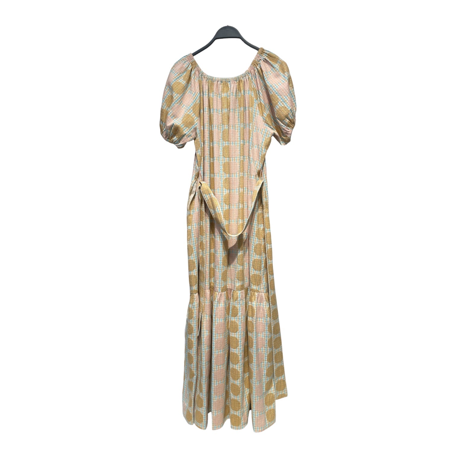 ACEANDING/Dress/XS/All Over Print/Cotton/PNK/PLAID WITH CIRCLE GOLD ACCENT view 2