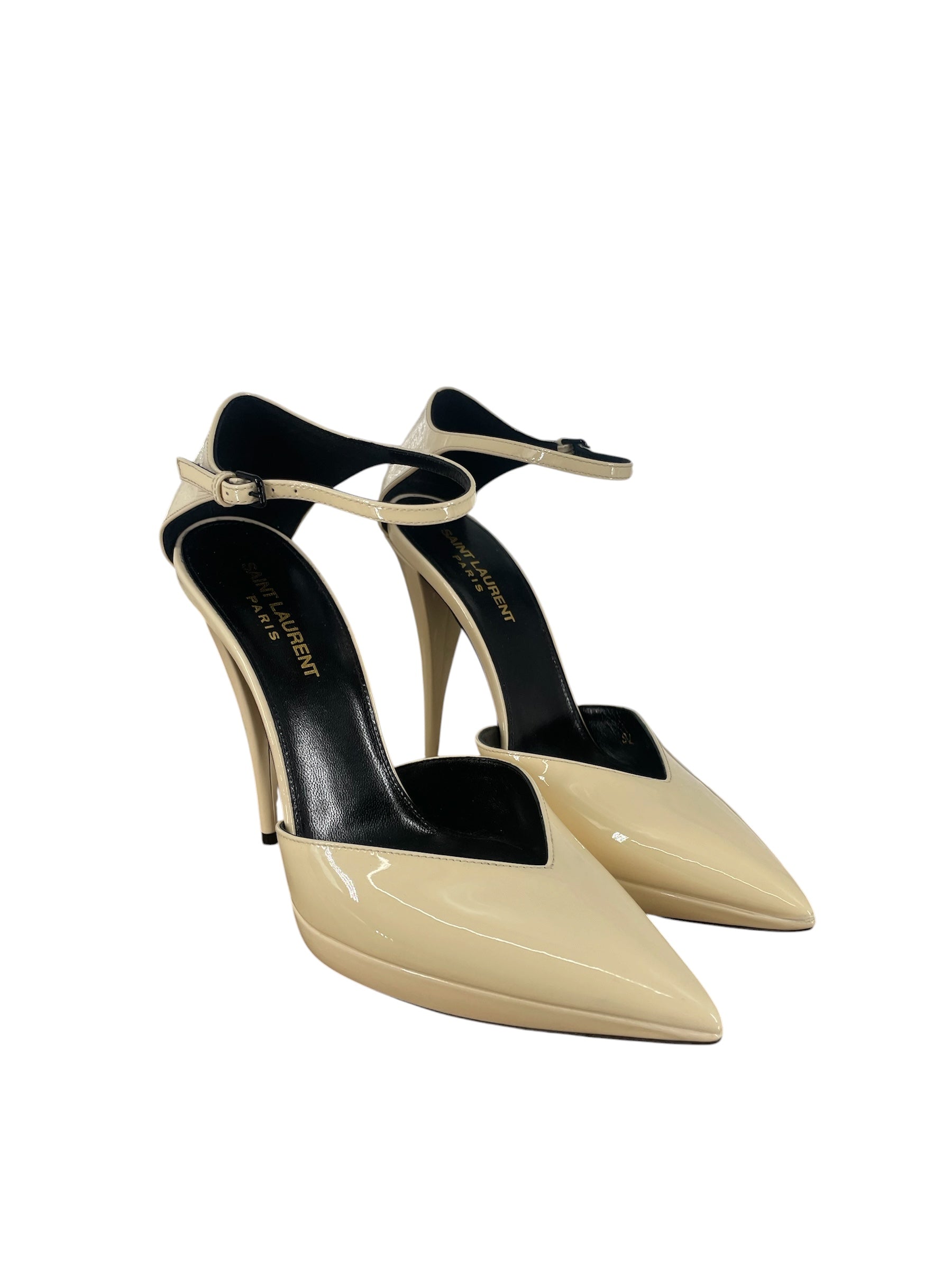 SAINT LAURENT/Heels/EU 37.5/Leather/CRM/PATENT D'ORSAY view 2