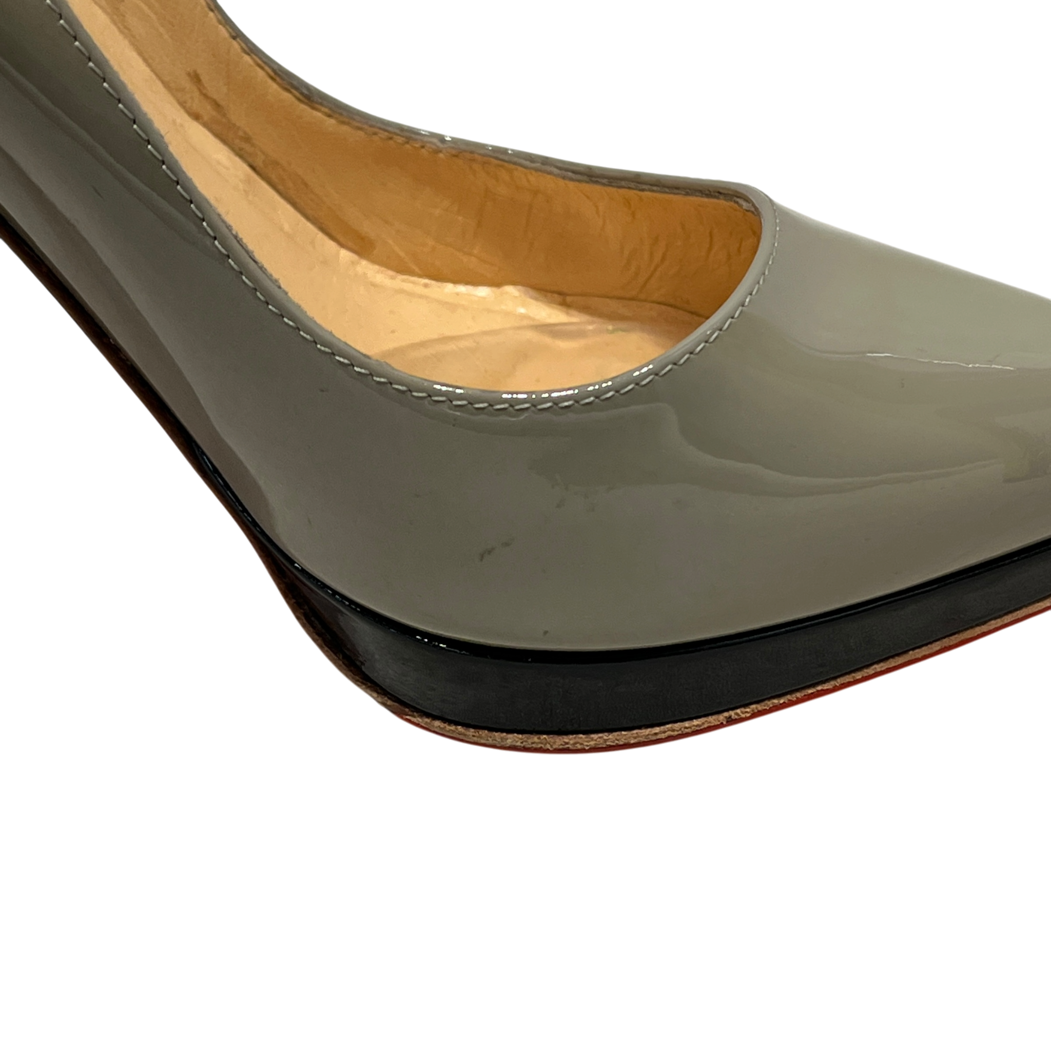 Christian Louboutin/Heels/EU 36.5/Border/Leather/GRY/V-Tip/Greige Pigalle w Neon YLW Heel view 8