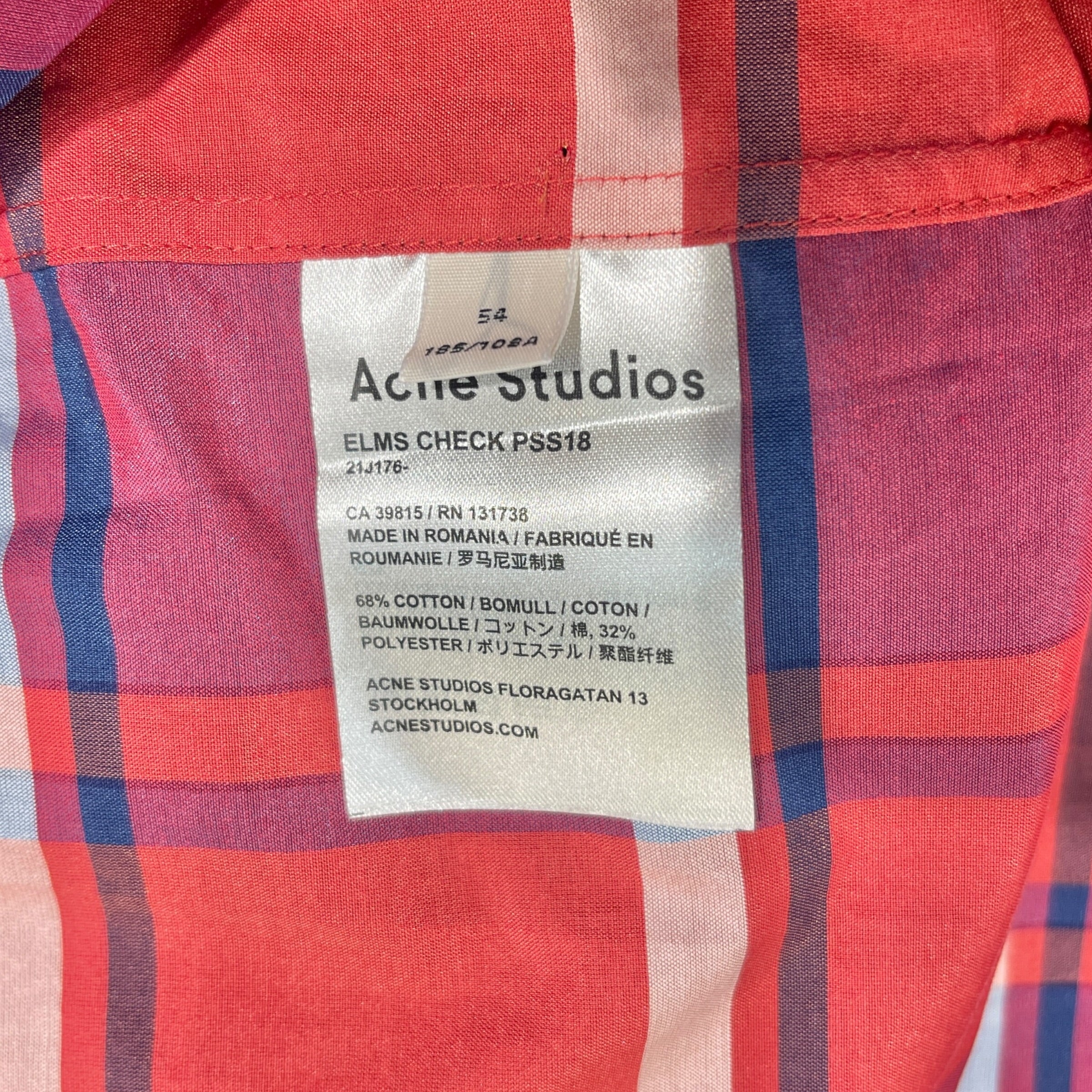 Acne Studios/SS Shirt/54/Cotton/RED/Plaid/ view 4