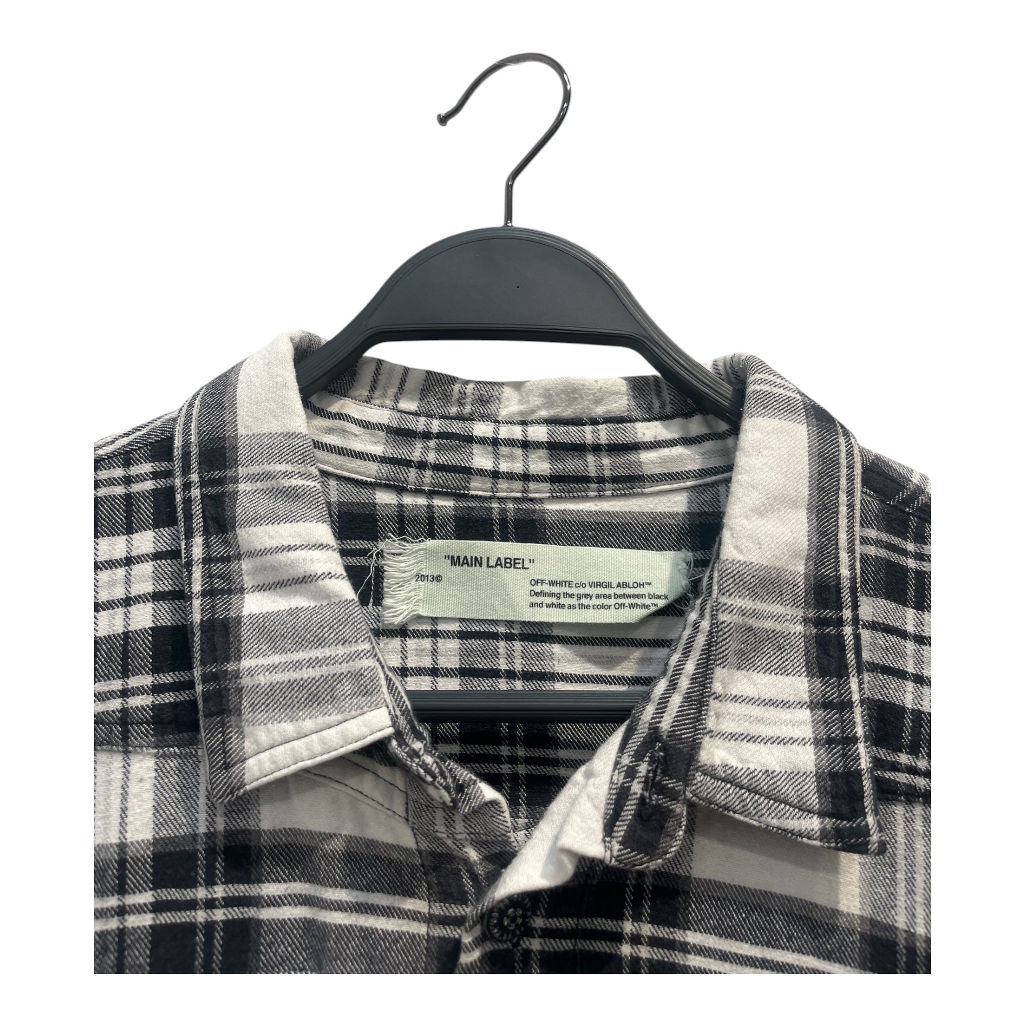OFF-WHITE/Flannel Shirt/M/Cotton/GRY/Plaid/blk spray paint back logo view 3