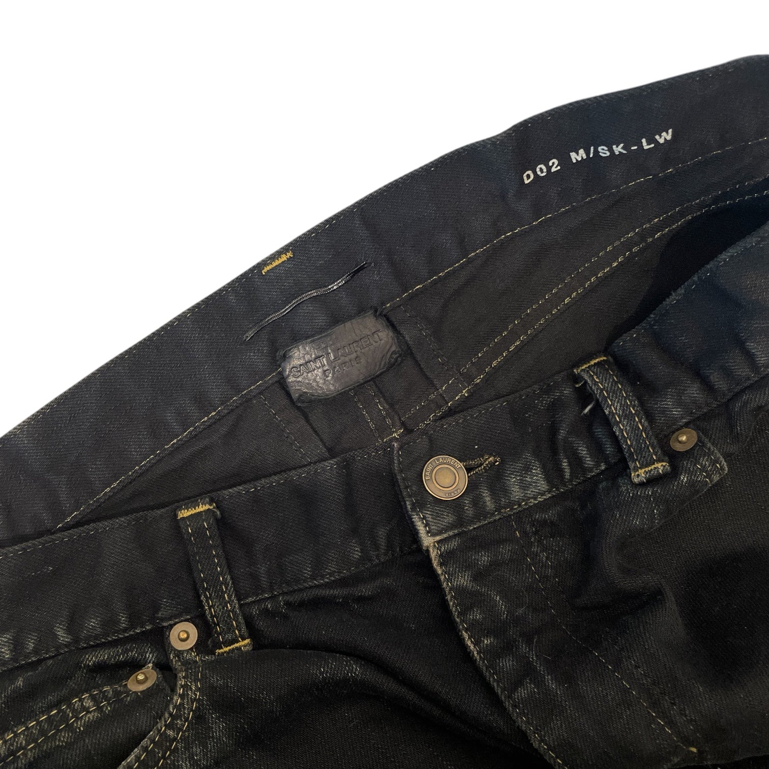 SAINT LAURENT/Straight Pants/34/Denim/BLK/All Over Print/FW14 OIL STAIN D02 view 3