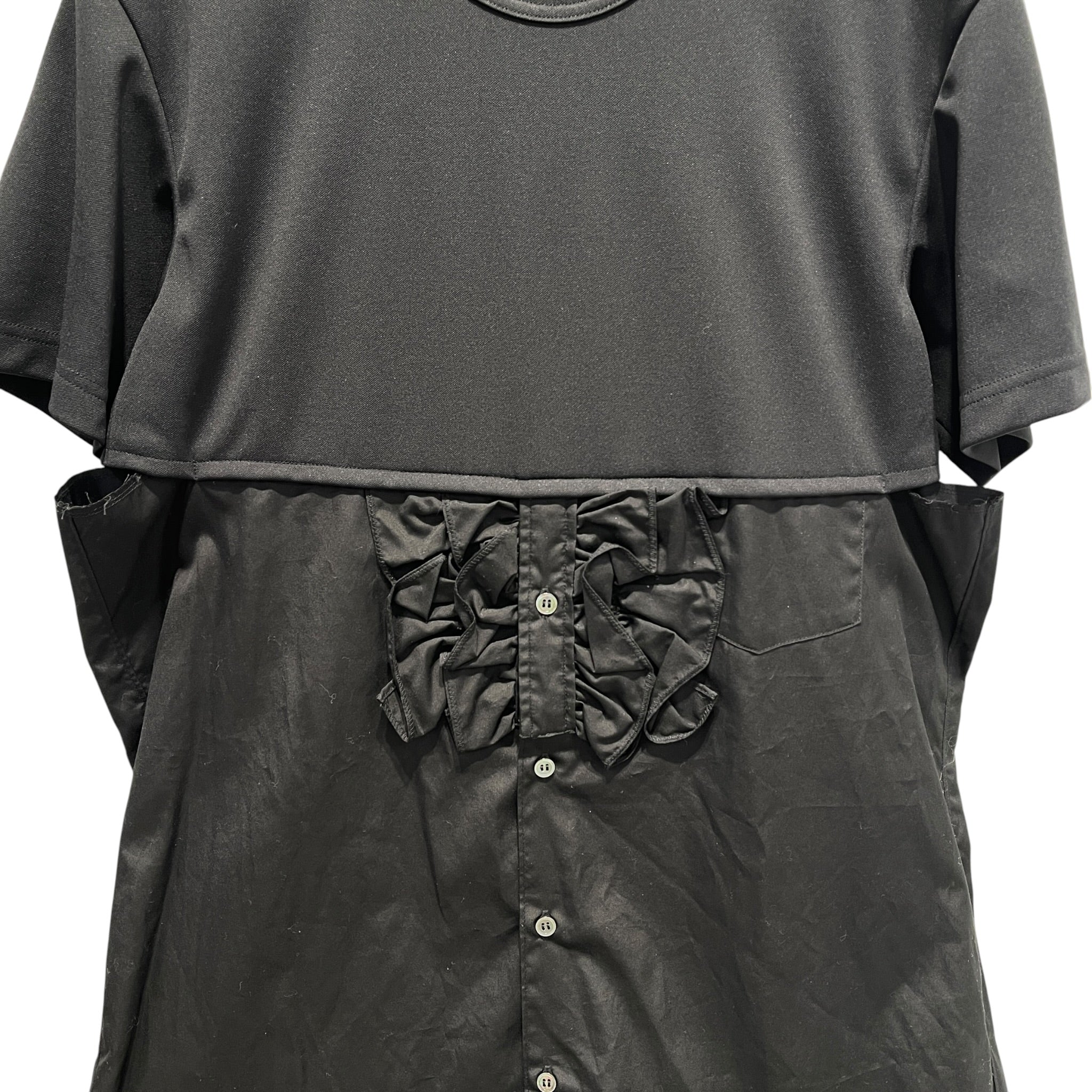COMME des GARCONS HOMME PLUS/SL Dress/S/Polyester/BLK/BLACK RUFFLE TRIM SHIRT DRESS view 6