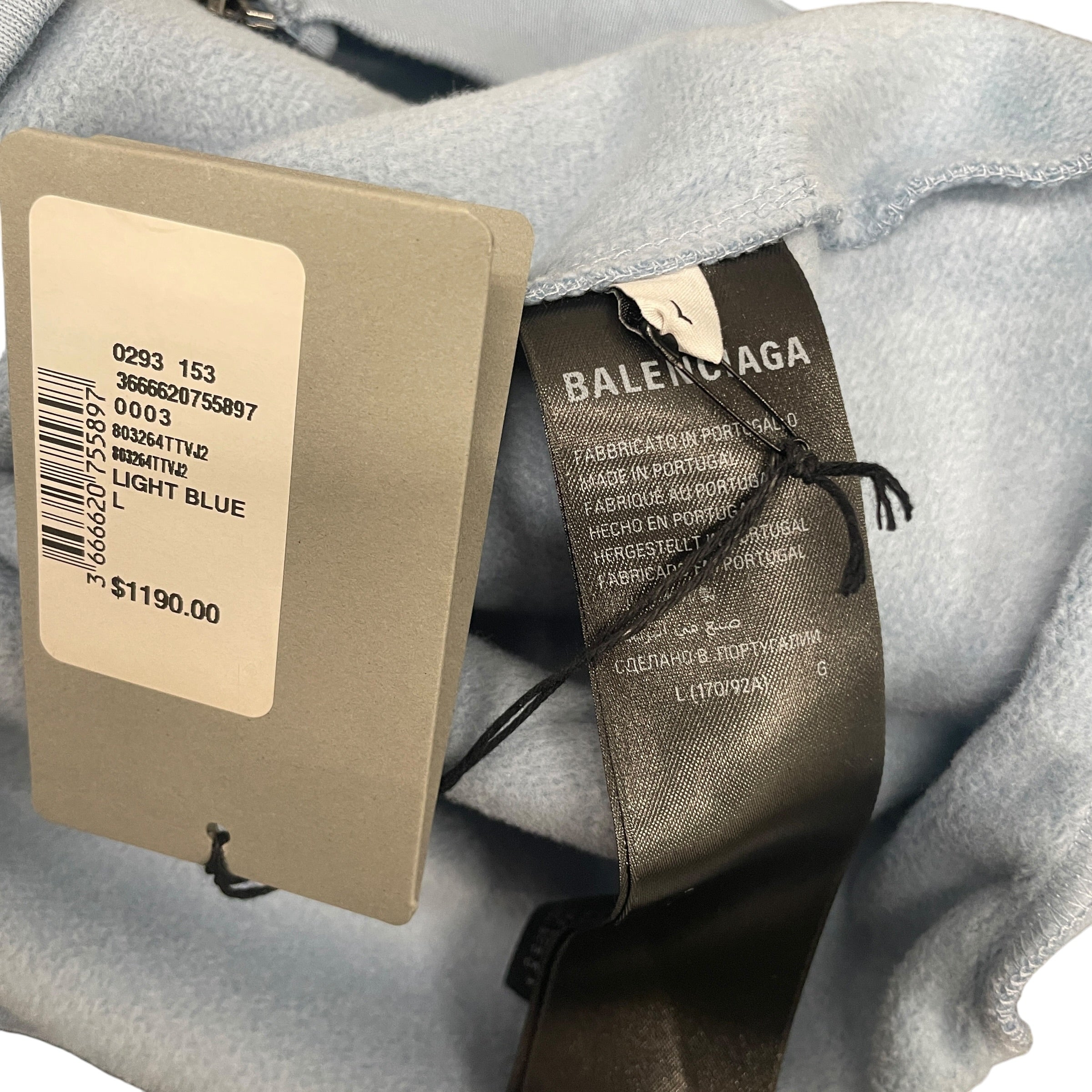 BALENCIAGA/Zip Up Hoodie/L/Cotton/BLU/LIGHT BLUE/WHITE LOGO/NWT view 4
