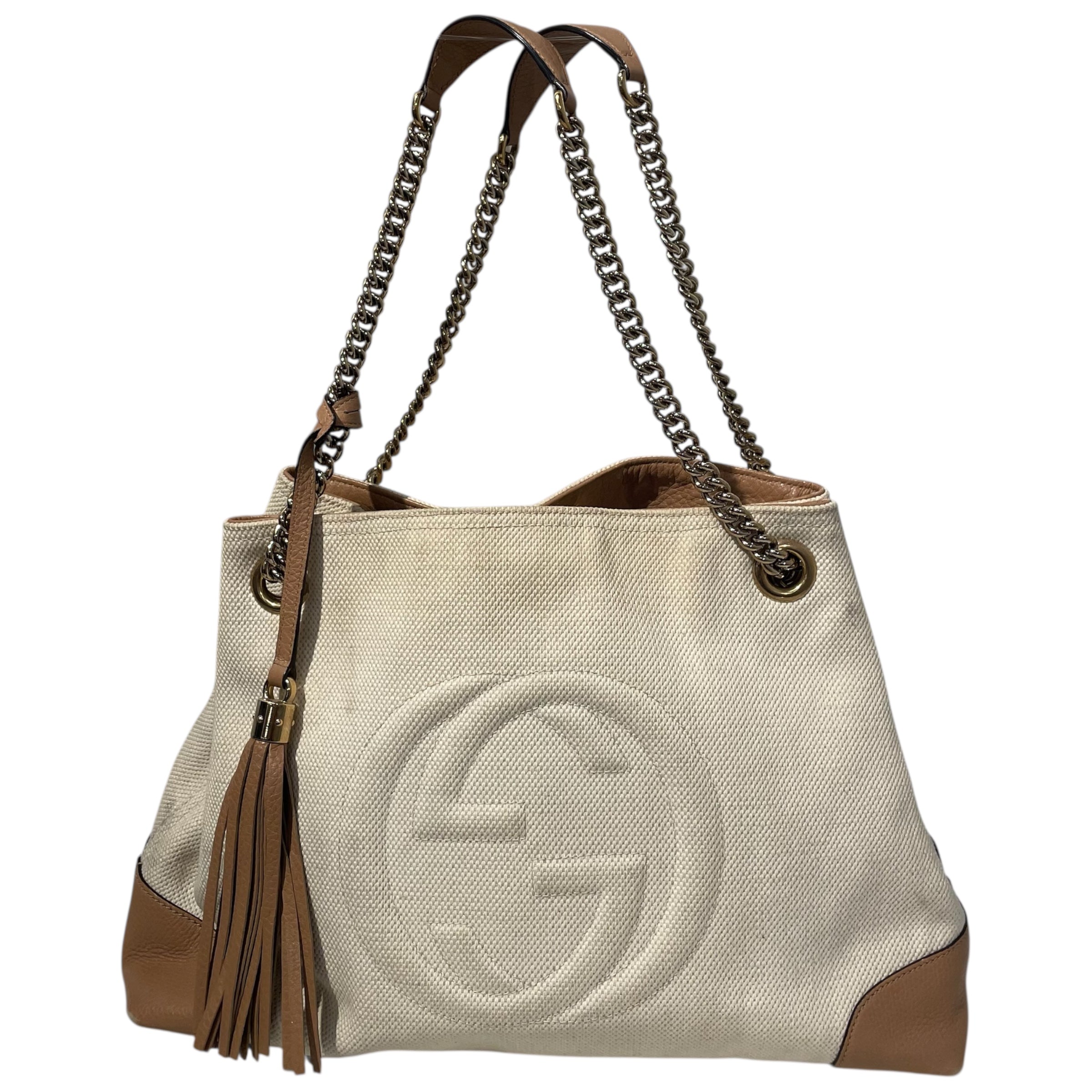 GUCCI/Hand Bag/Cotton/CRM/GOLD CHAIN view 1