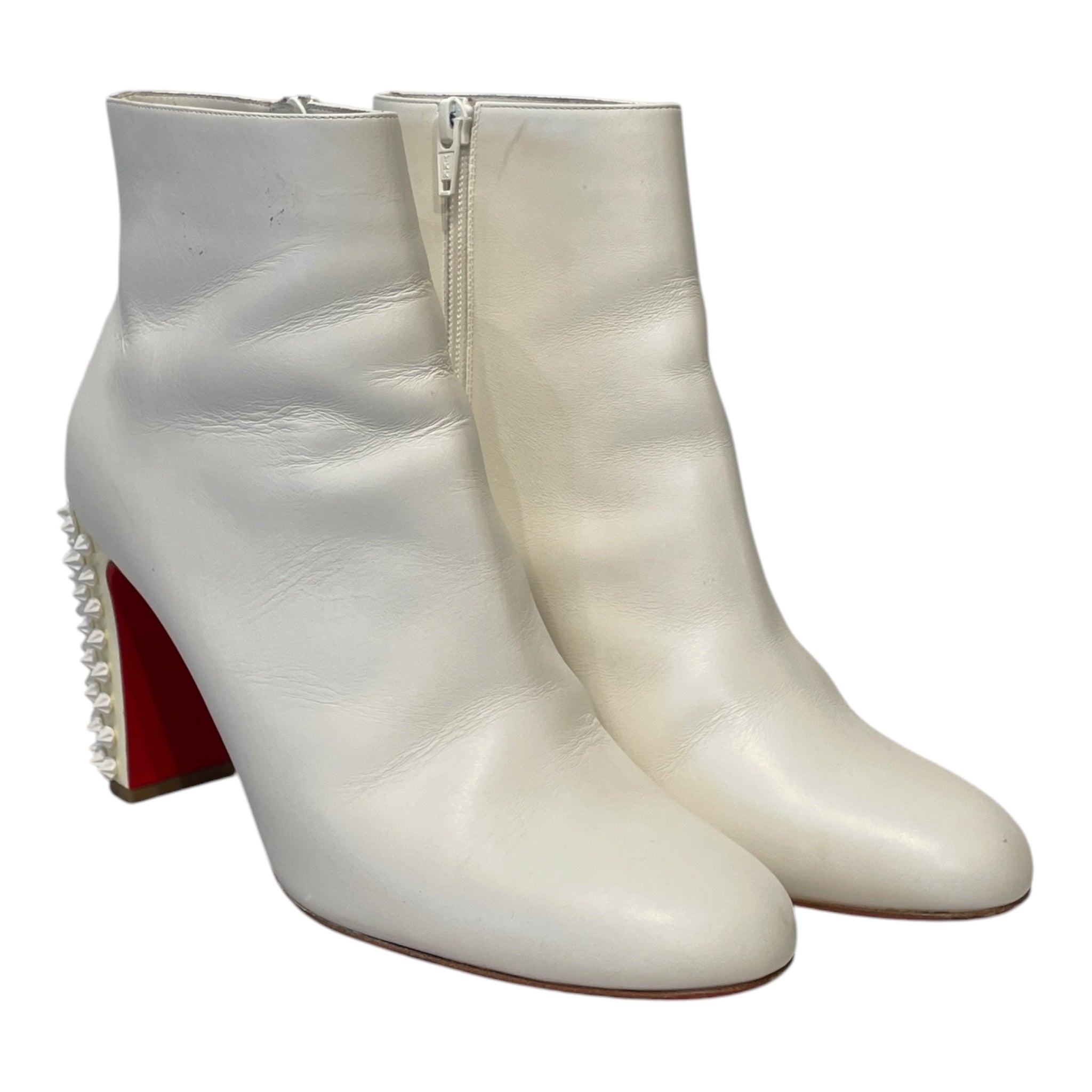 Christian Louboutin/Booties/EU 39.5/Leather/WHT/HEEL WHITE STUDS view 1