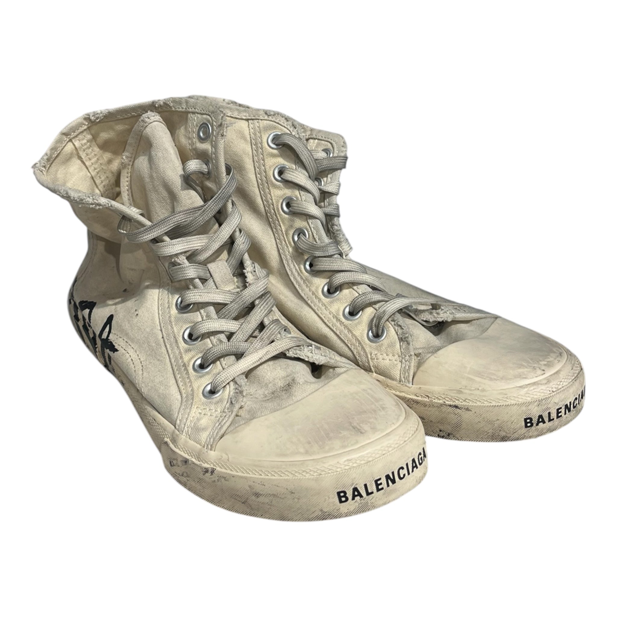 BALENCIAGA/Hi-Sneakers/EU 42/Cotton/WHT/PARIS DESTROYED BLACK GRAFFITI view 3