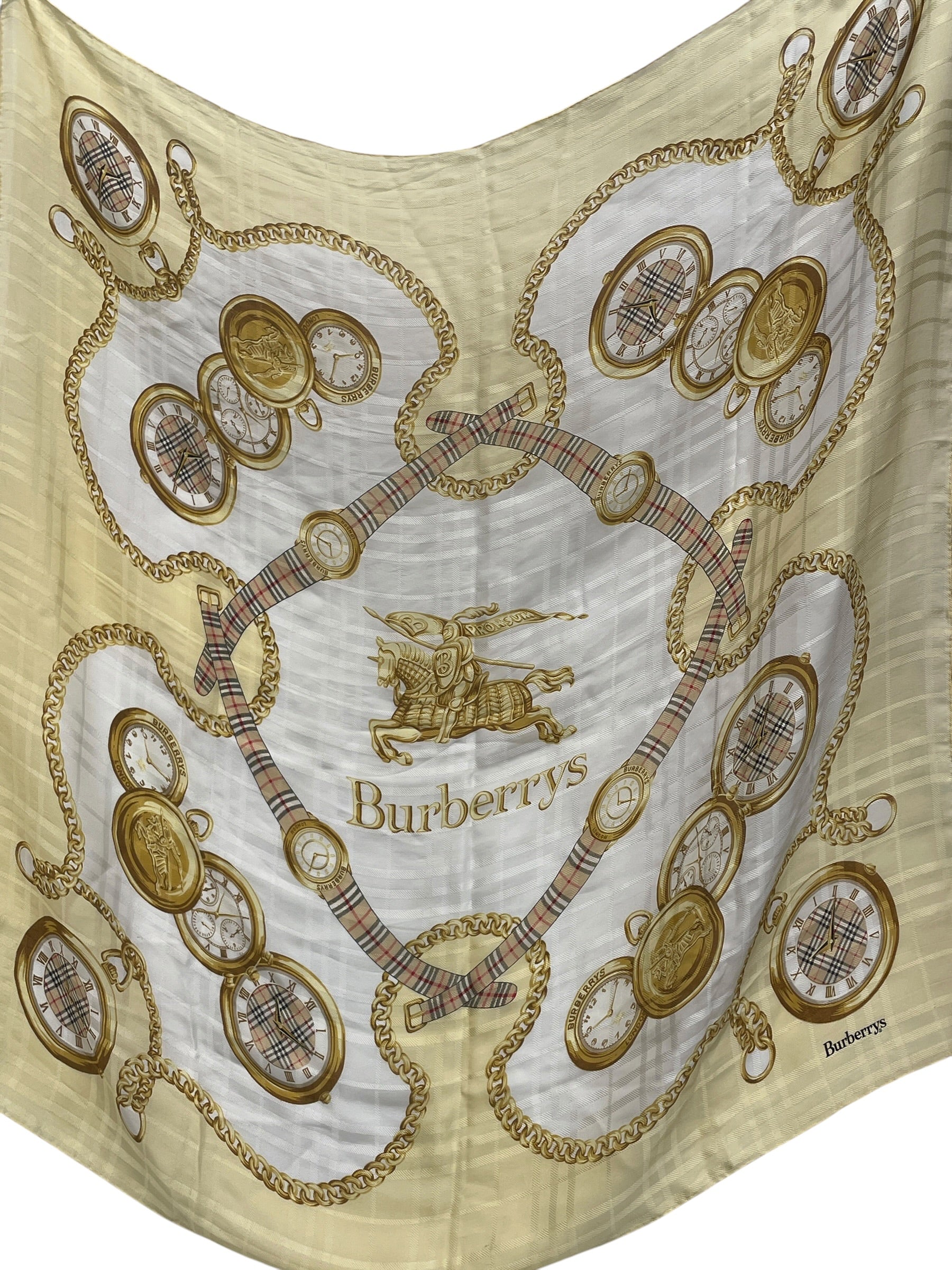 BURBERRYS/Scarf/All Over Print/Silk/YEL/L's/CLOCK WATCH PATTERN view 4