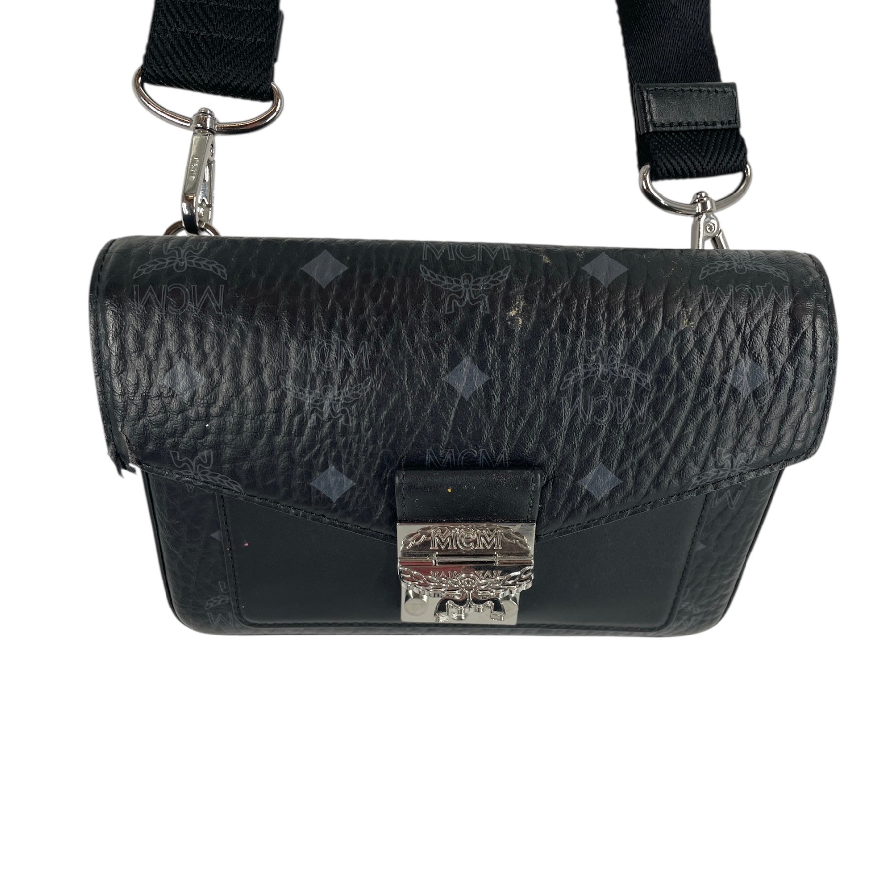MCM/Cross Body Bag/Leather/BLK/visetos coated cross body view 3