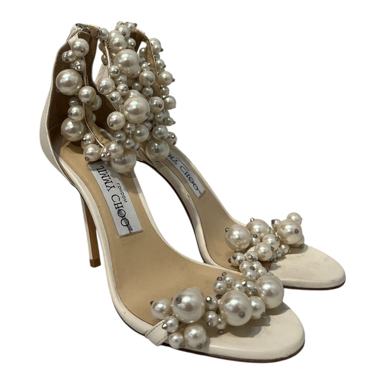 JIMMY CHOO/Heels/EU 36/Leather/WHT/Ankle Strap/PEARL EMBELLISH view 1