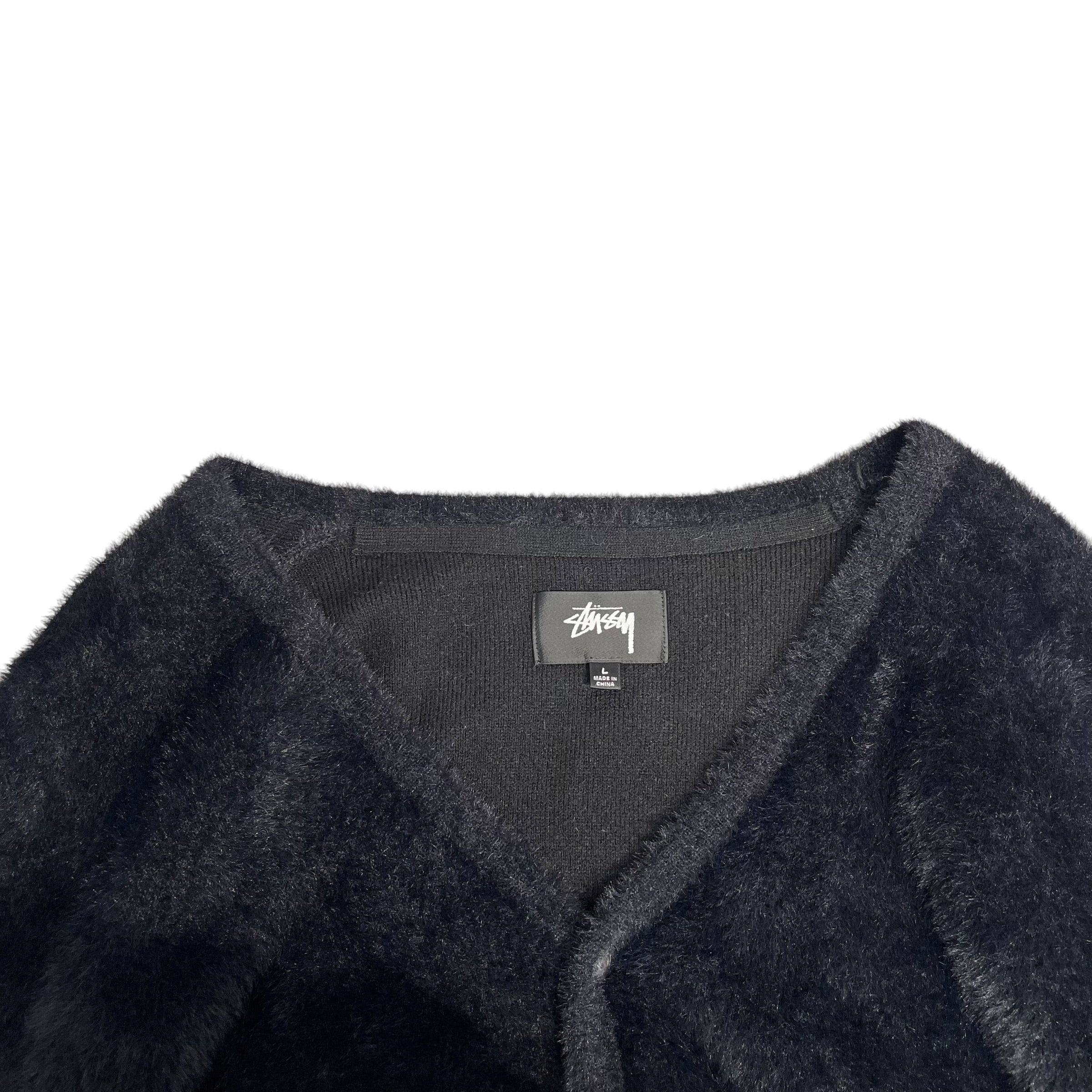 STUSSY/Heavy Cardigan/L/Nylon/BLK/mohair faux view 3