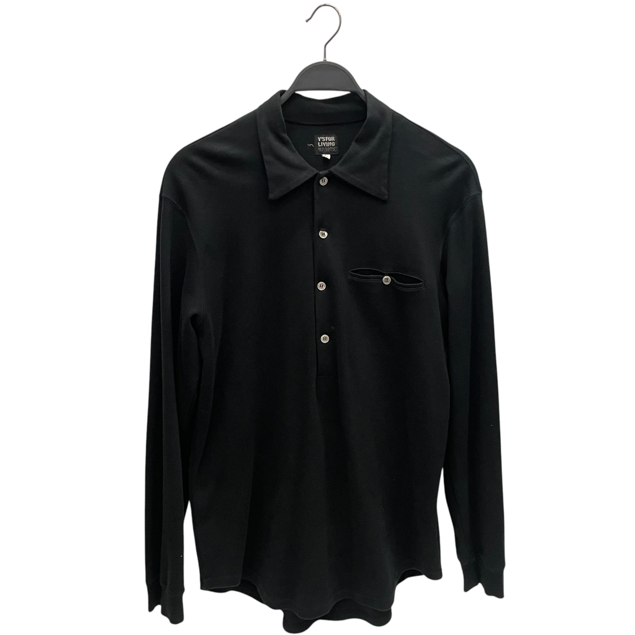 Y's for living/Polo Shirt/L/Cotton/BLK/HALF BUTTON PULL OVER LS view 1