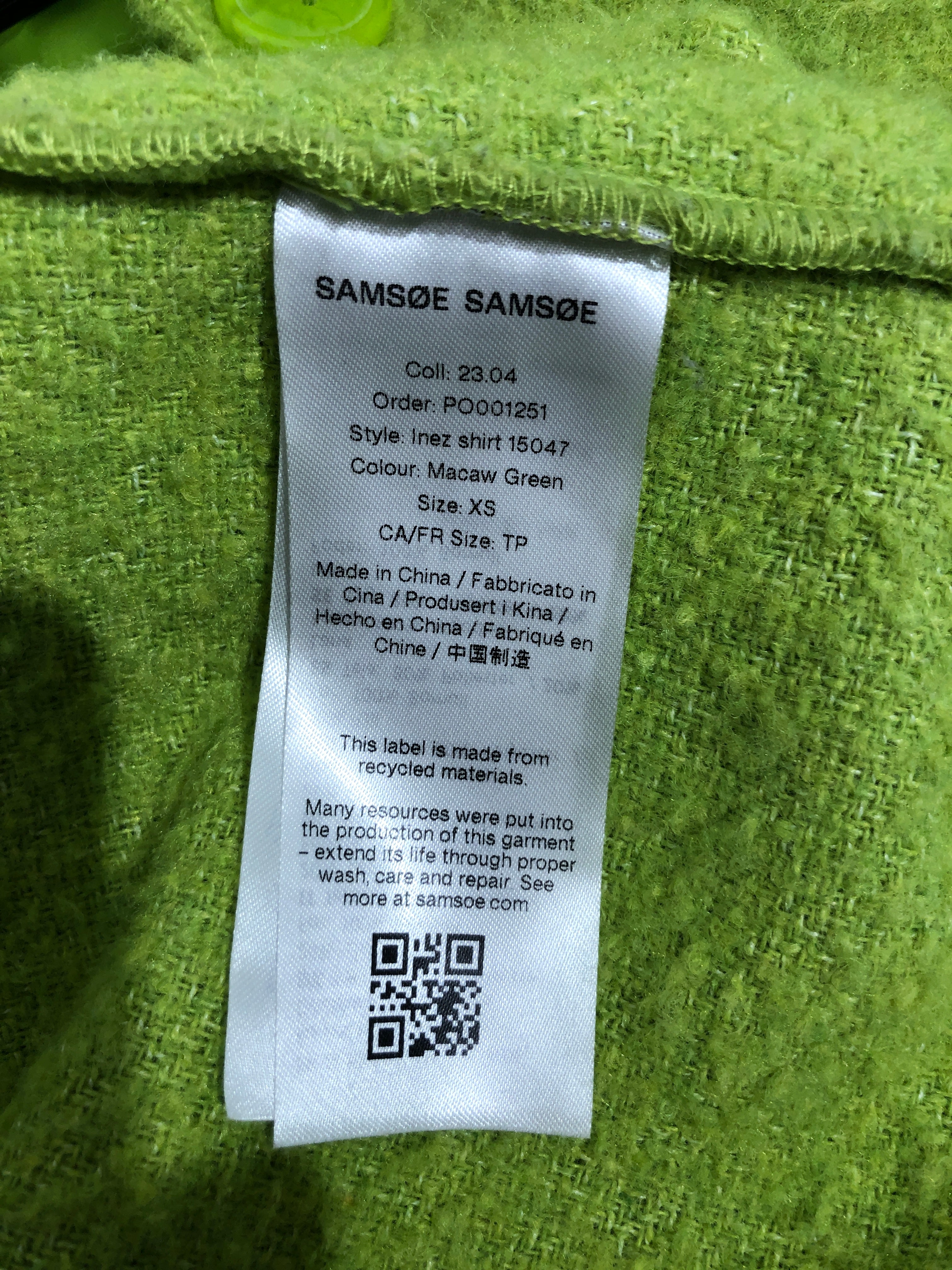 SAMSOE SAMSOE/Jacket/XS/Polyester/GRN/LIME GREEN WOOL BLEND view 6