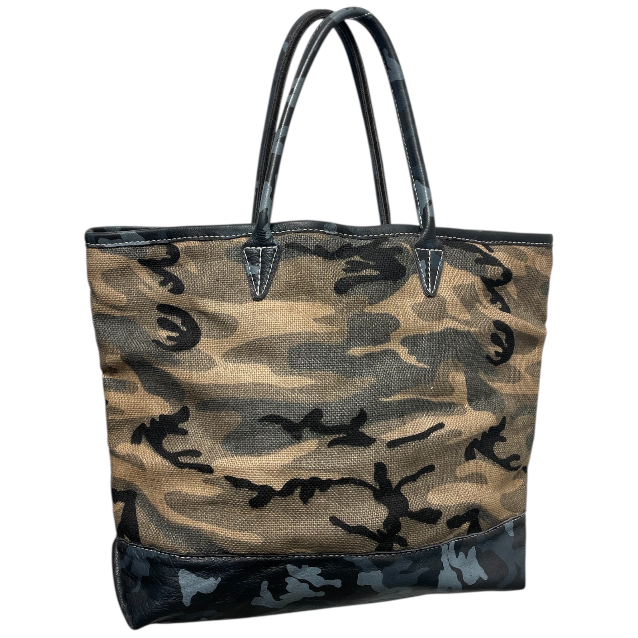 SCISSOR HANDS/Tote Bag/L/Camouflage/Leather/CML/BLUE CAMO TOP BOTTOM/ view 2