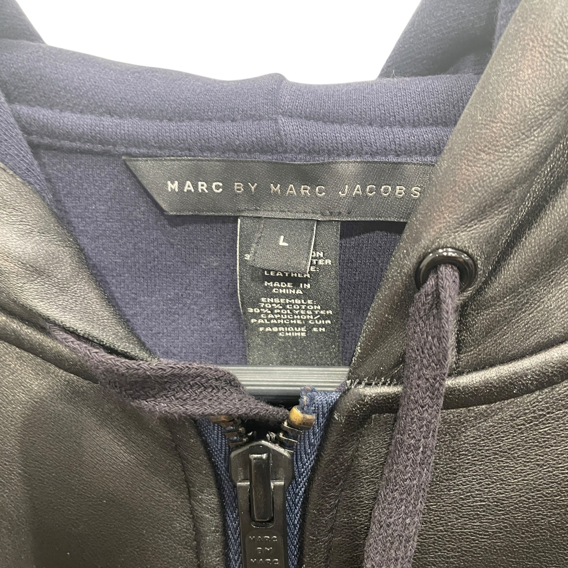 MARC BY MARC JACOBS/Jacket/L/Cotton/NVY/ink blue/black leather hood view 3