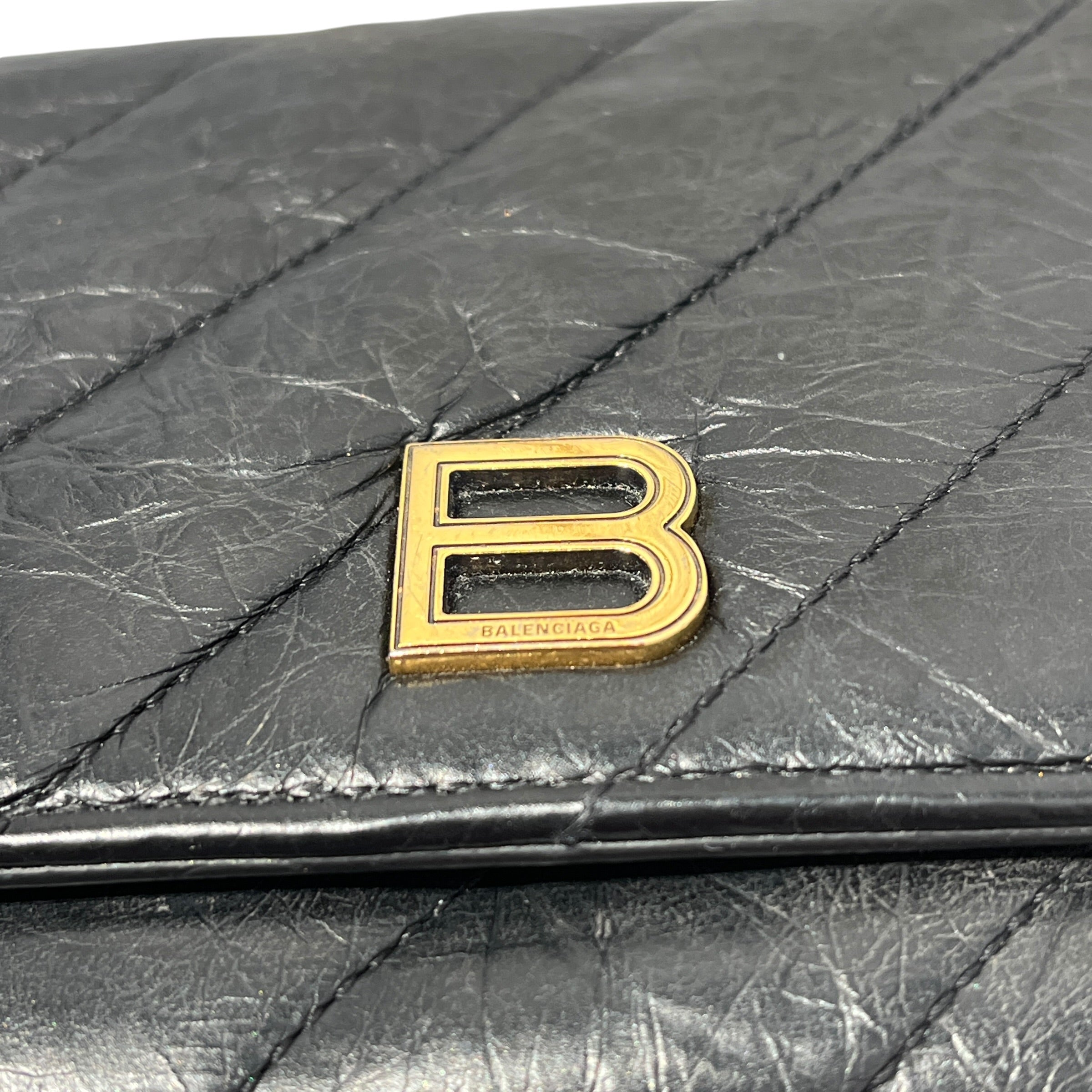 BALENCIAGA/Cross Body Bag/Leather/BLK/crush wallet on chain view 23