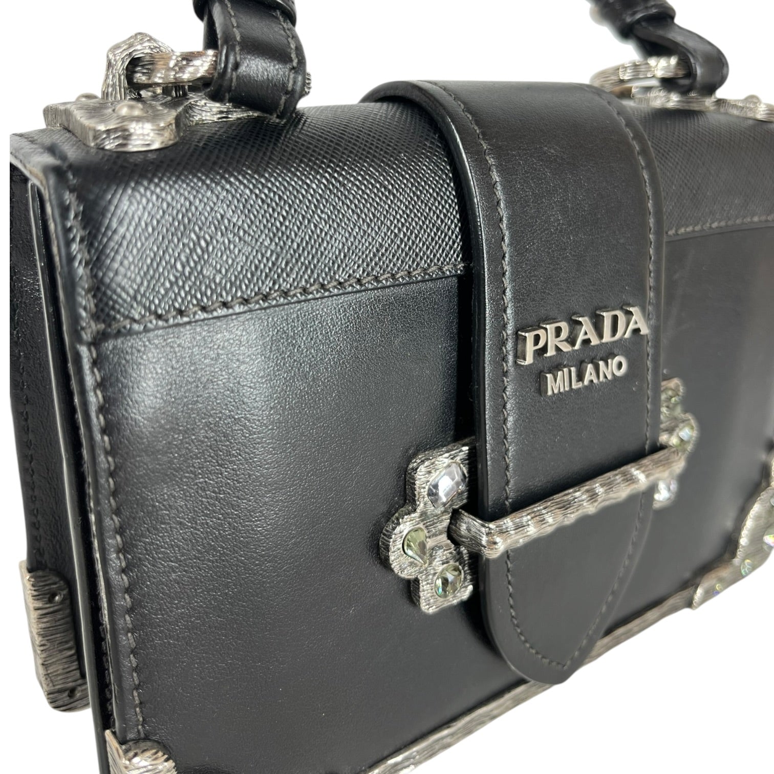 PRADA/Bag/Leather/BLK/CRYSTAL CITY CALF CAHIER BAG view 3