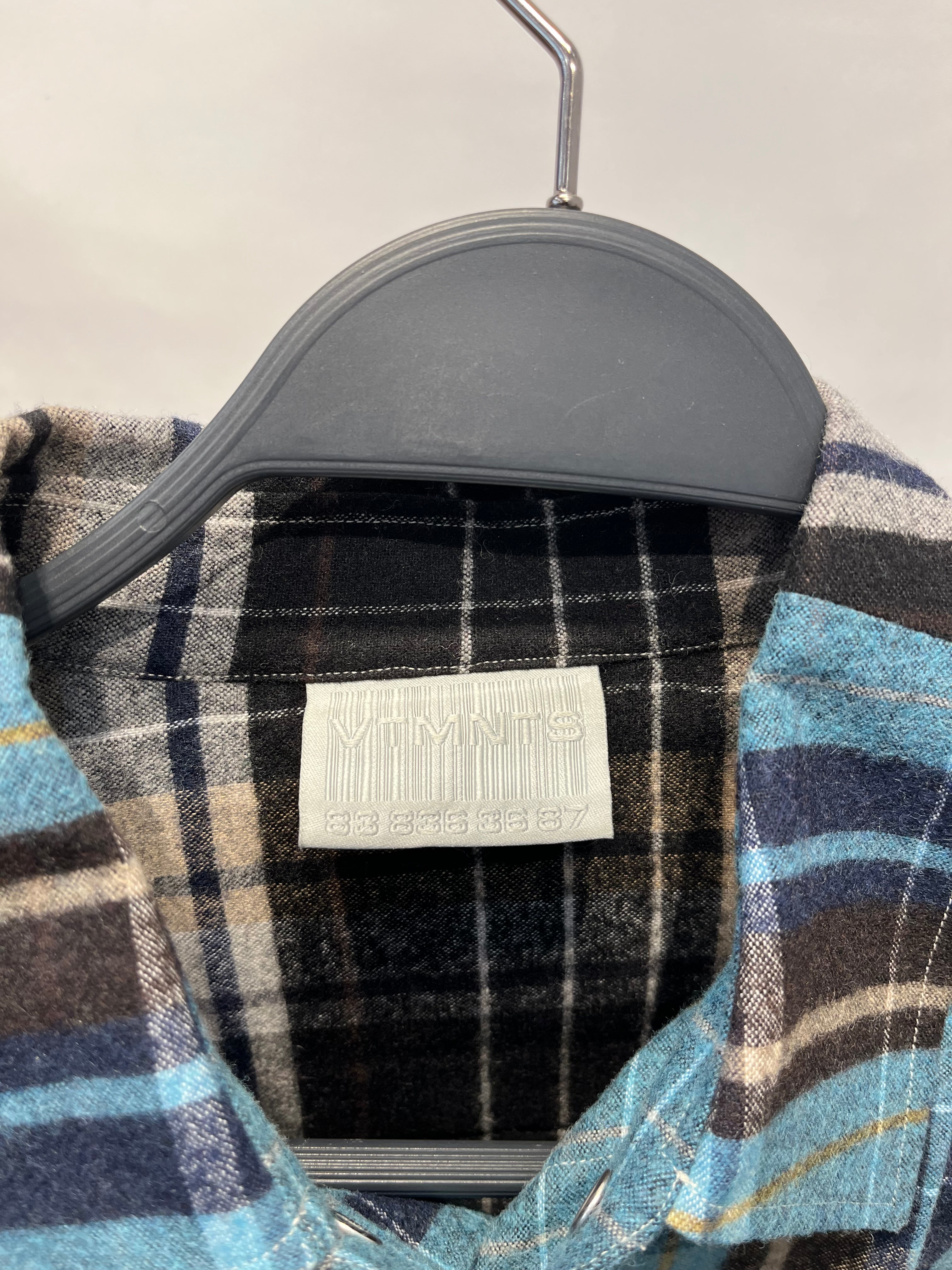 VETEMENTS/Flannel Shirt/M/Cotton/BLU/Open Coller/Plaid/BLK AND BLUE , BARCODE ON NEC view 3