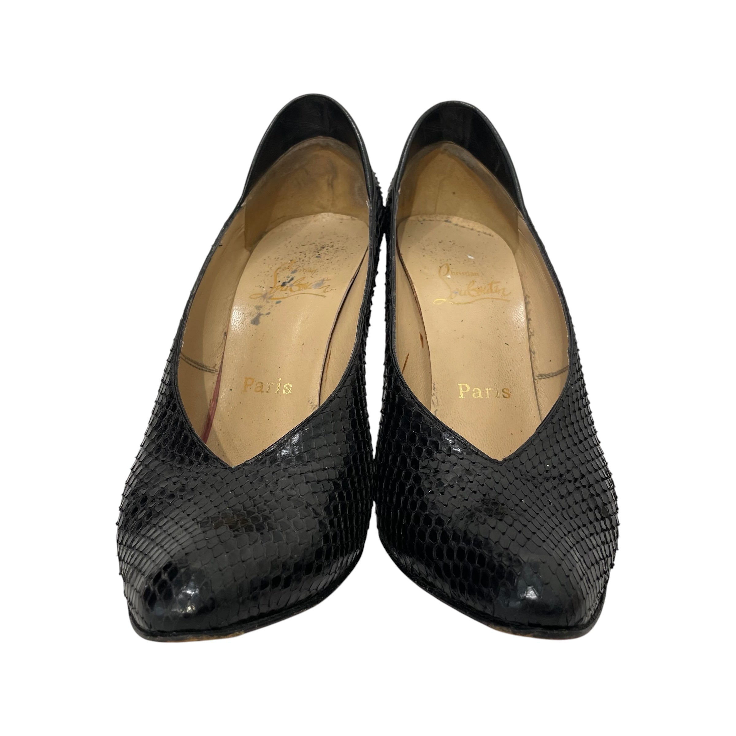 Christian Louboutin/Heels/EU 39.5/All Over Print/BLK/PYTHON V NECK view 3