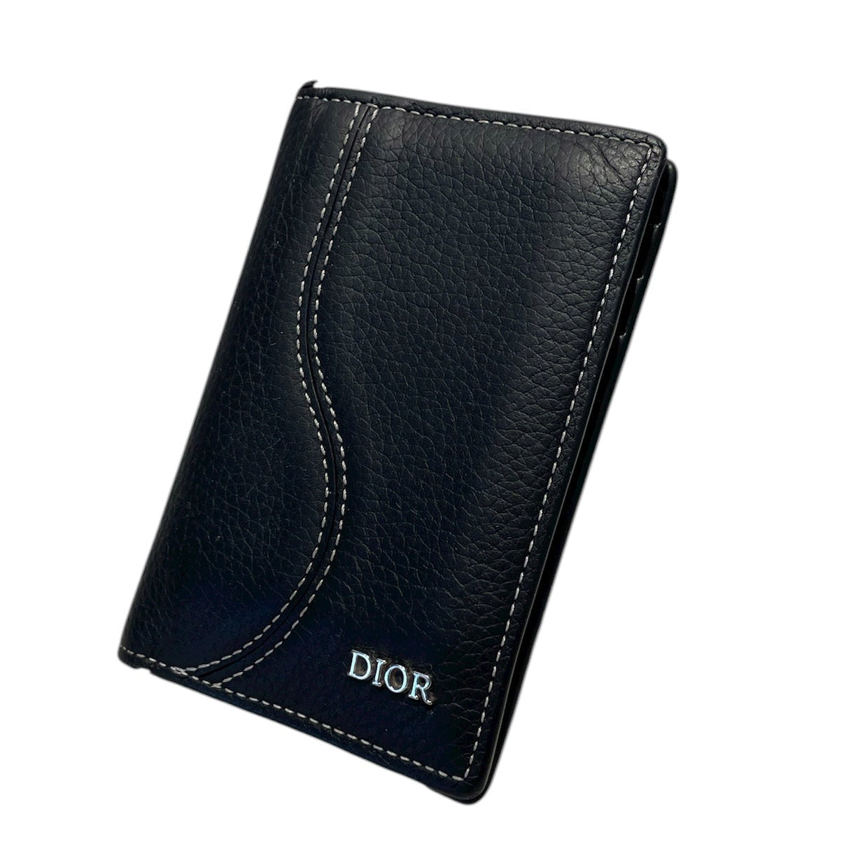 Christian Dior/Bifold Wallet/Leather/BLK/vertical bi fold view 1