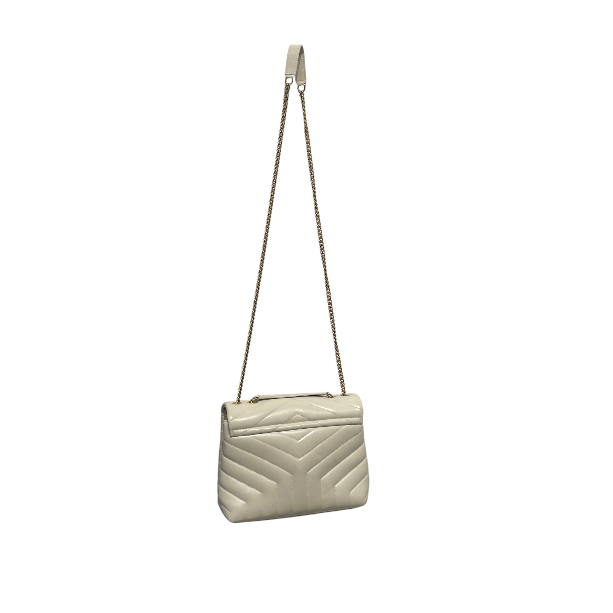 YVES SAINT LAURENT/Hand Bag/Leather/WHT/goldhardware/chain/ view 2
