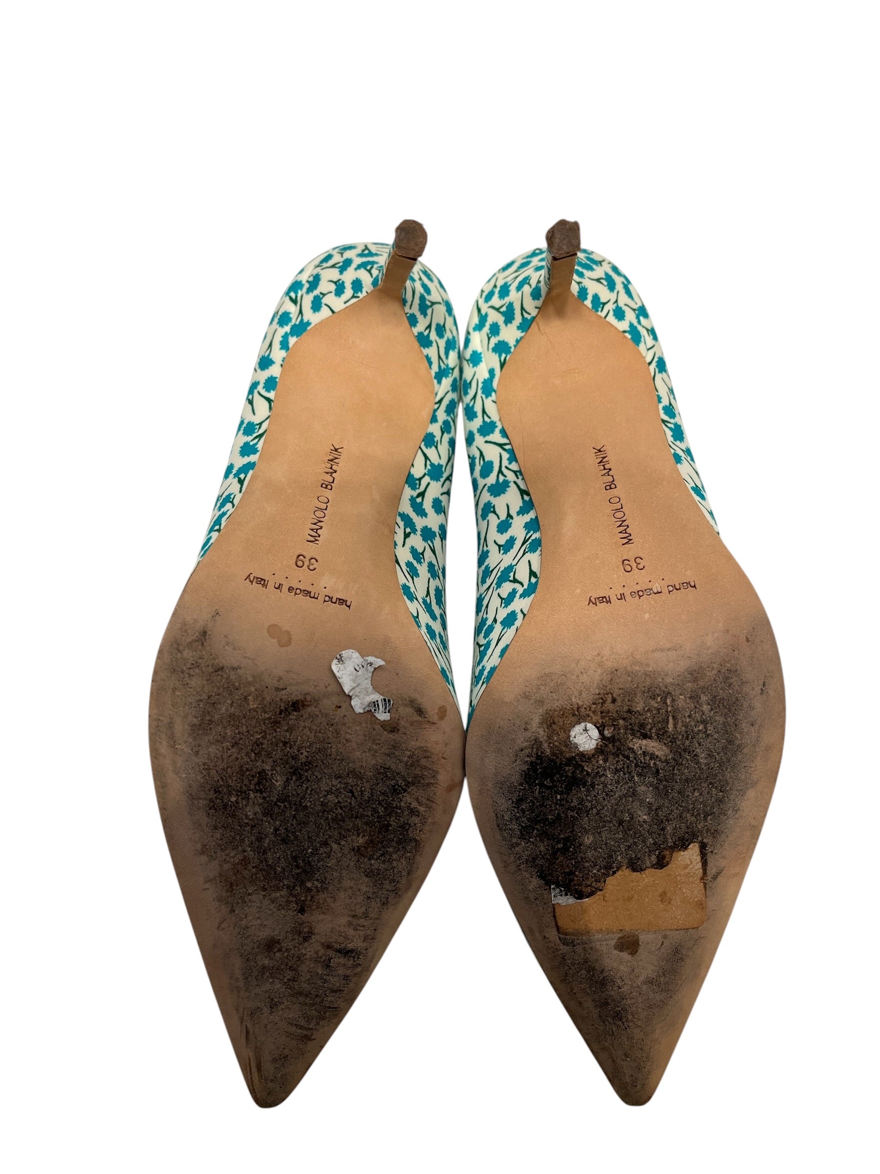 MANOLO BLAHNIK/Heels/US 7.5/Floral Pattern/Cotton/WHT/Straight Tip/BLUE FLORAL AOP view 4
