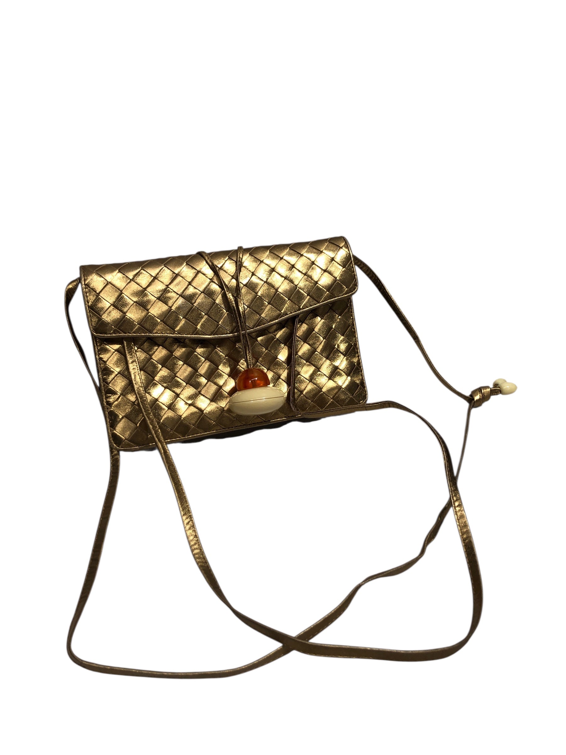 BOTTEGA VENETA/Cross Body Bag/Leather/GLD/woven leather bag w ornament view 1