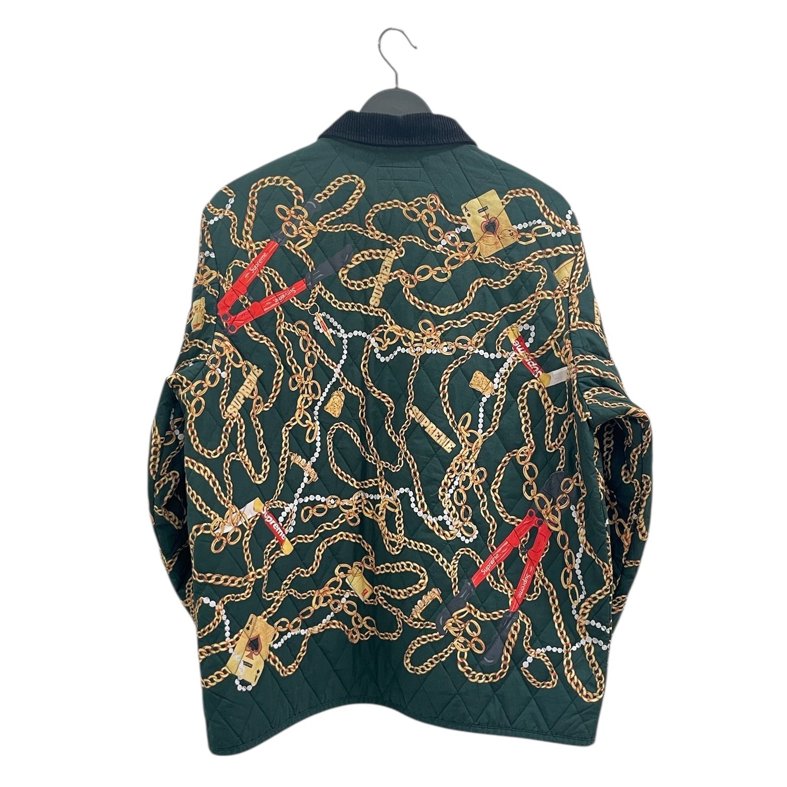 Supreme/Quilted Jkt/L/Nylon/GRN/All Over Print/gold chain all over view 2