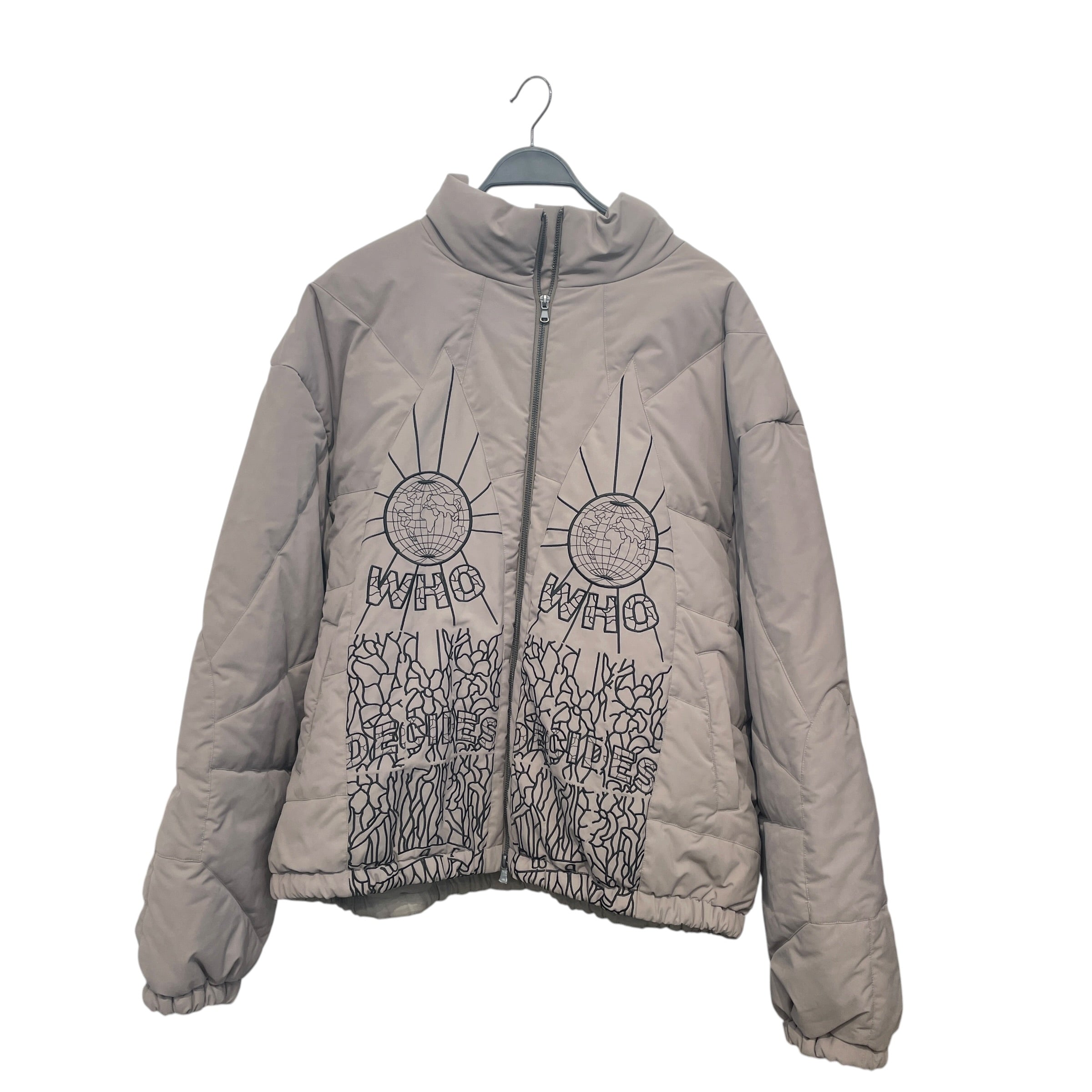 WHO DECIDES WAR/Puffer Jkt/L/Polyester/KHK/embroidered bomber jacket view 1