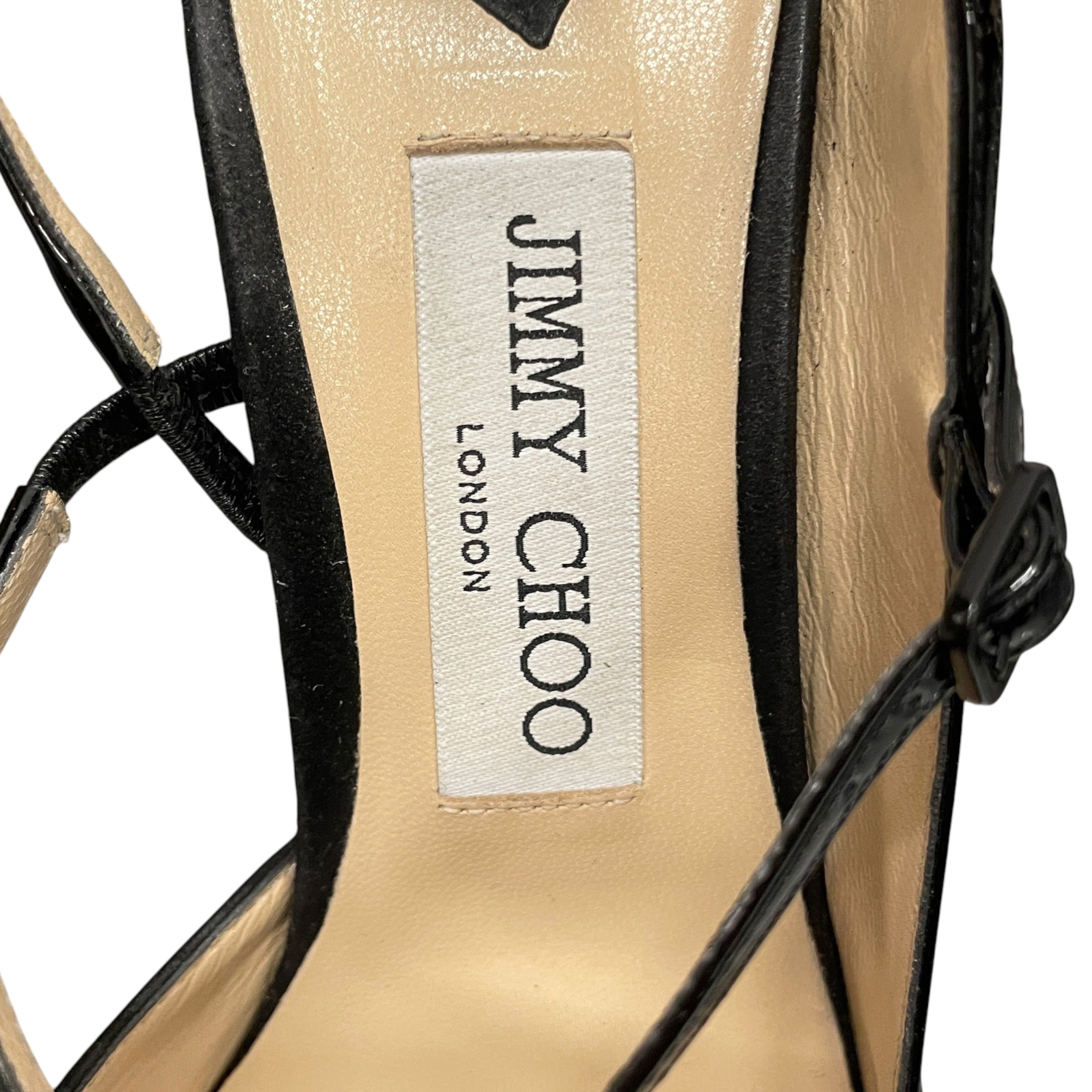 JIMMY CHOO/Heels/EU 38/Suede/BLK/STRAP BACK HEELS/JC GLD ENAMEL view 3