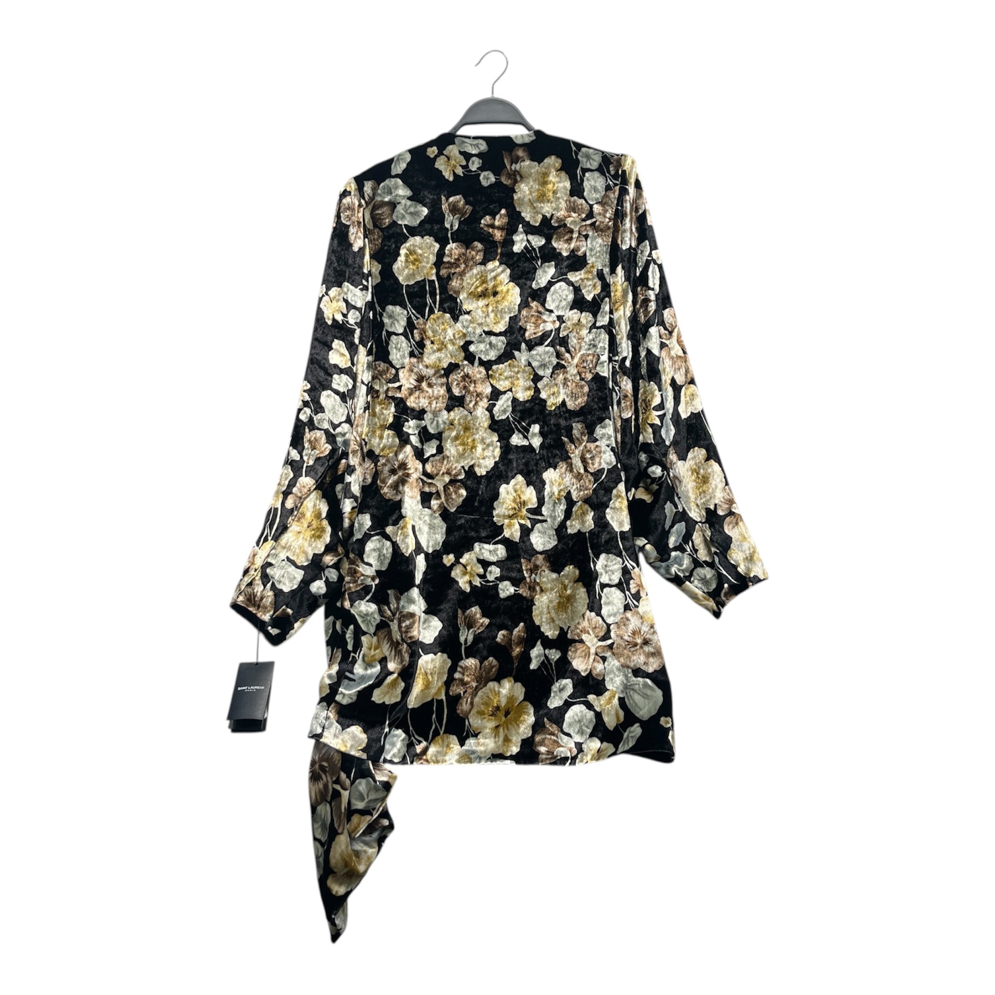 SAINT LAURENT/LS Dress/40/Floral Pattern/Velour/BLK/SHOULDER PAD FLORAL DRESS view 2