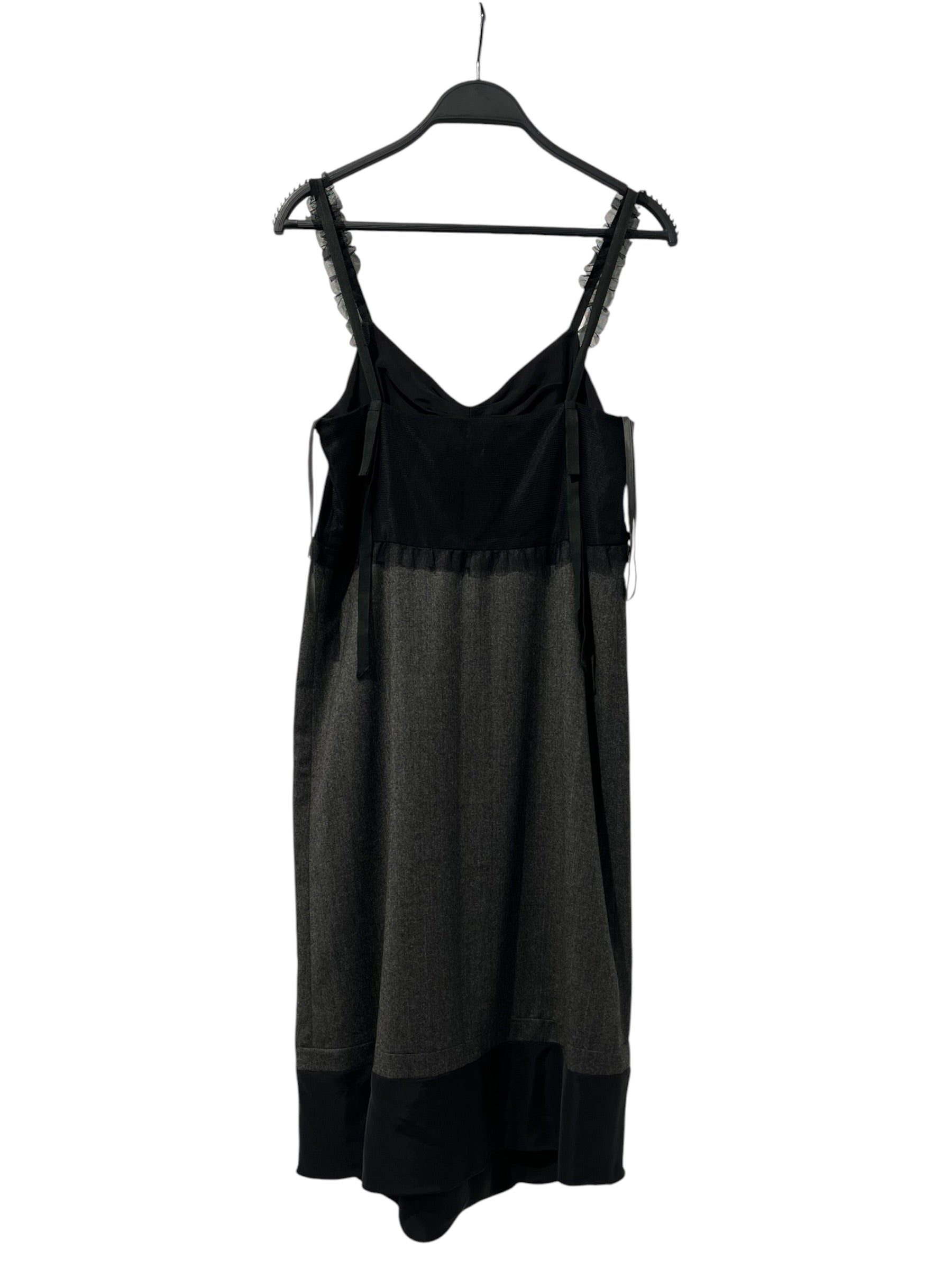 MIU MIU/Dress/38/Wool/GRY/Midi Length/NET RUFFLE TOP BLACK TRIM view 2