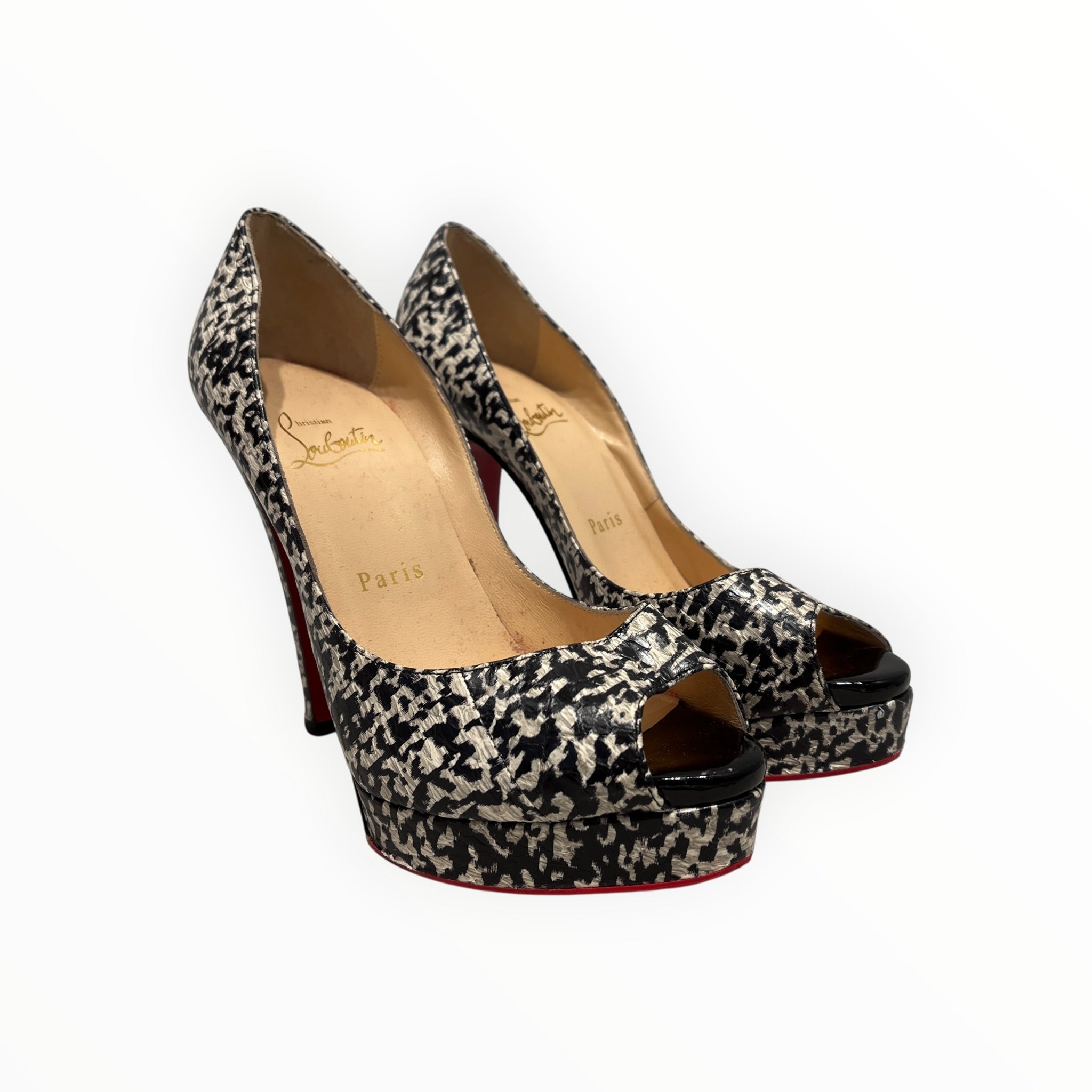 Christian Louboutin/Heels/EU 36.5/Animal Pattern/BLK/PYTHON MONOGRAM view 1