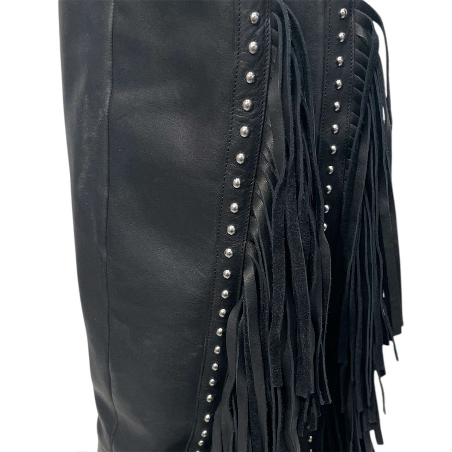 SAINT LAURENT/Long Boots/EU 34/Leather/BLK/STUDDED FRINGE BOOT view 4