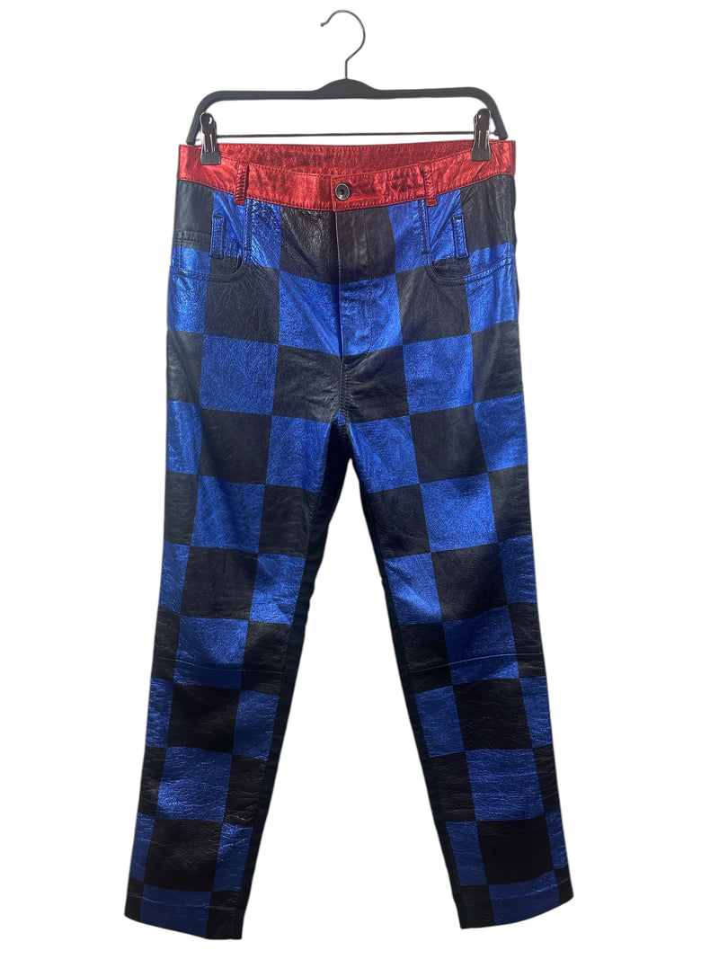 Haider Ackermann/Pants/S/Leather/MLT/BLACK BLUE CHECKERED
