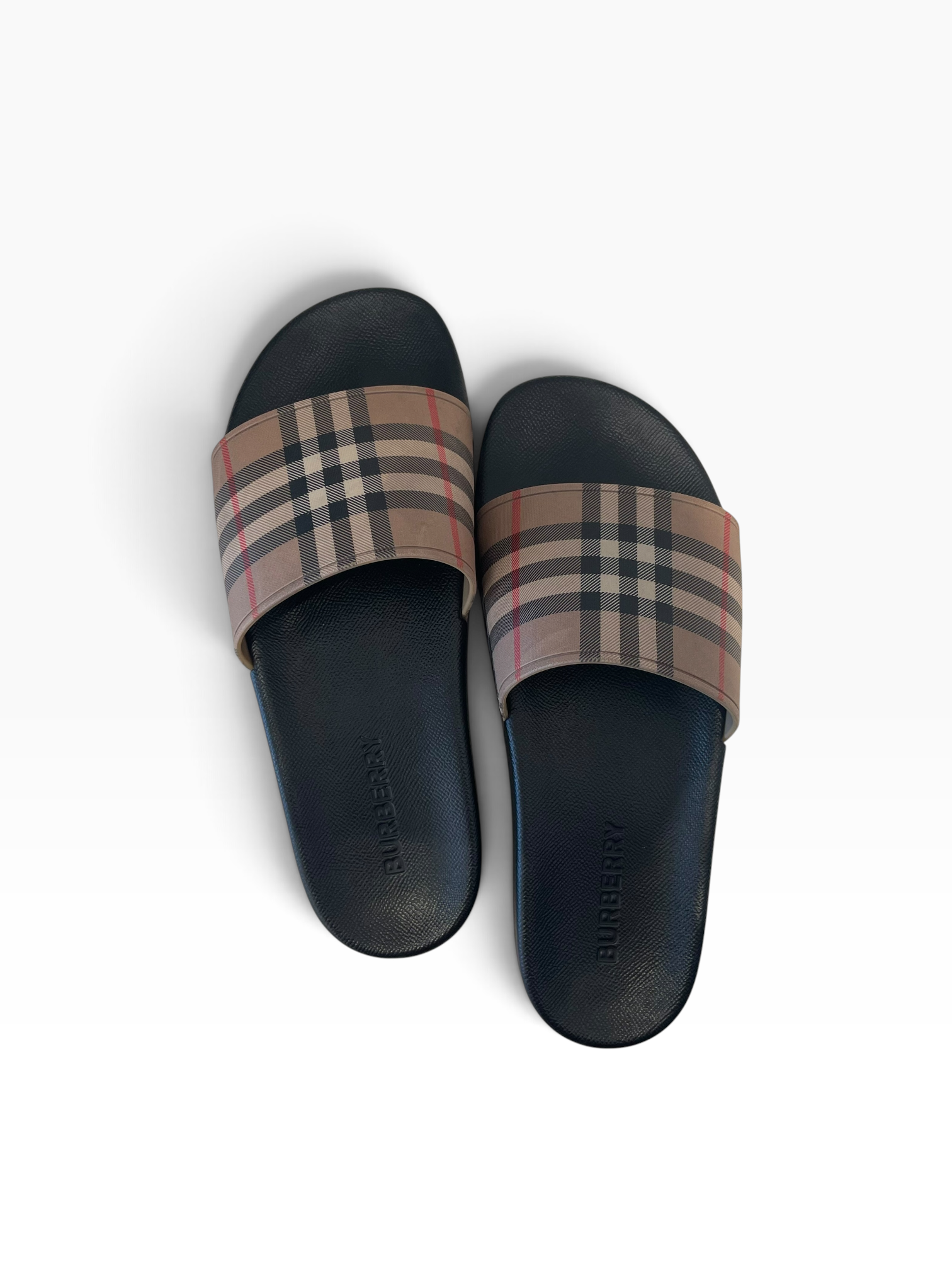 BURBERRY/Sandals/US 10/Leather/BLK/CHECK SLIDE SANDALS view 3
