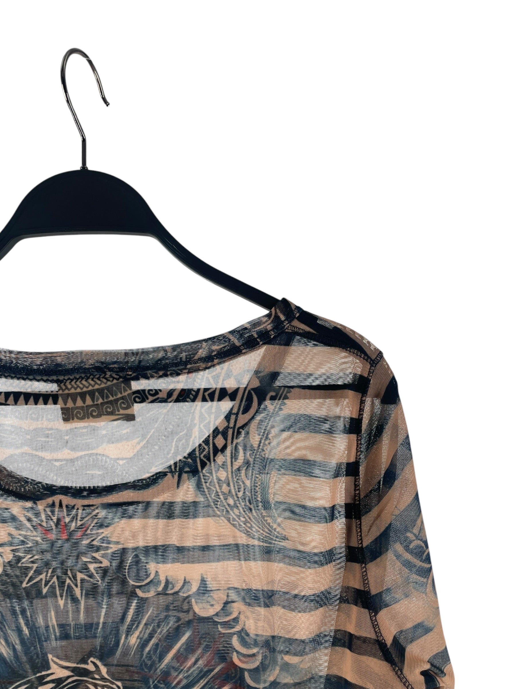 Jean Paul Gaultier/LS T-Shirt/L/Polyester/BEG/Stripe/LINDEX MESH TOP view 4