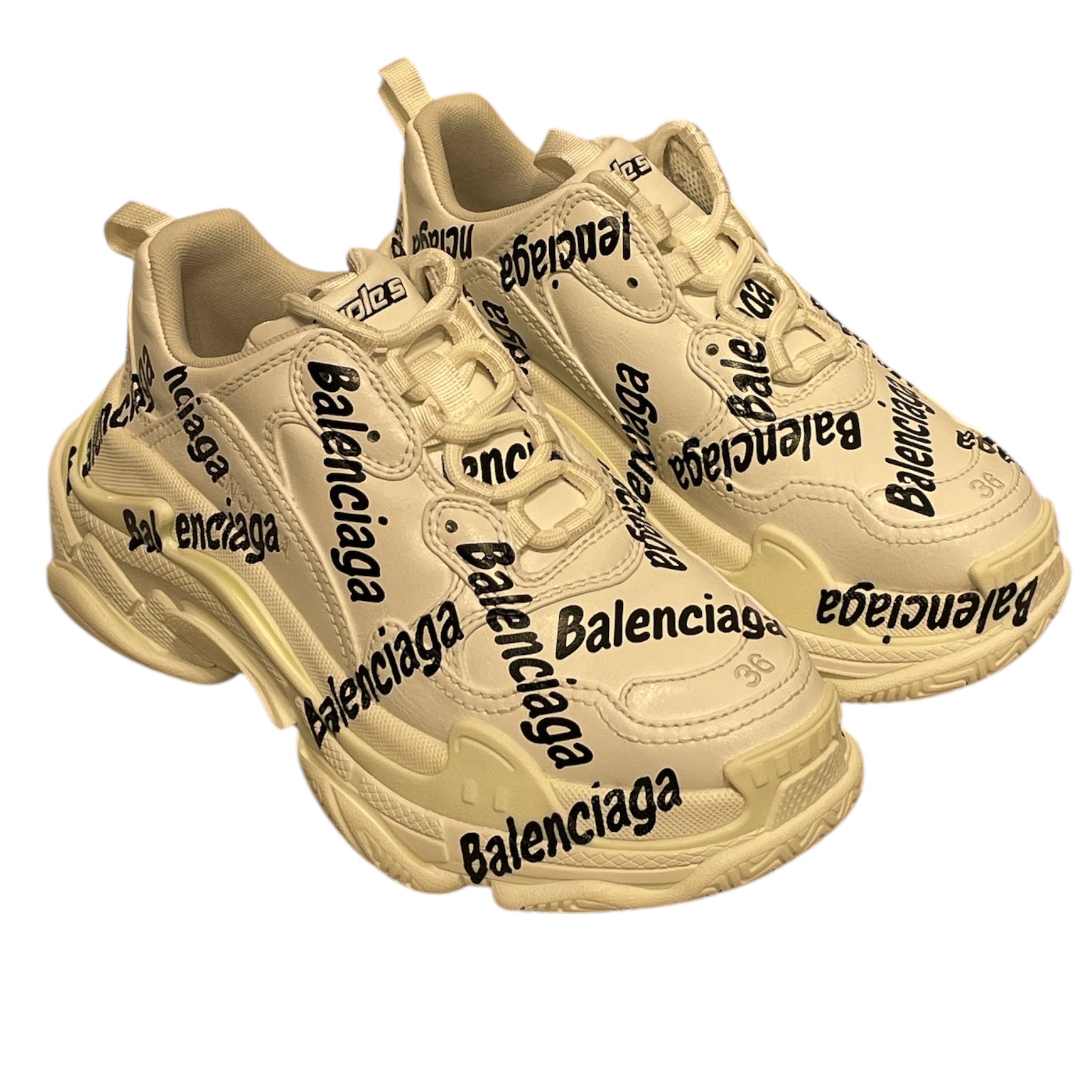BALENCIAGA/Low-Sneakers/US 6/Monogram/Leather/WHT/TRIPLE S LOGO TYPE view 1
