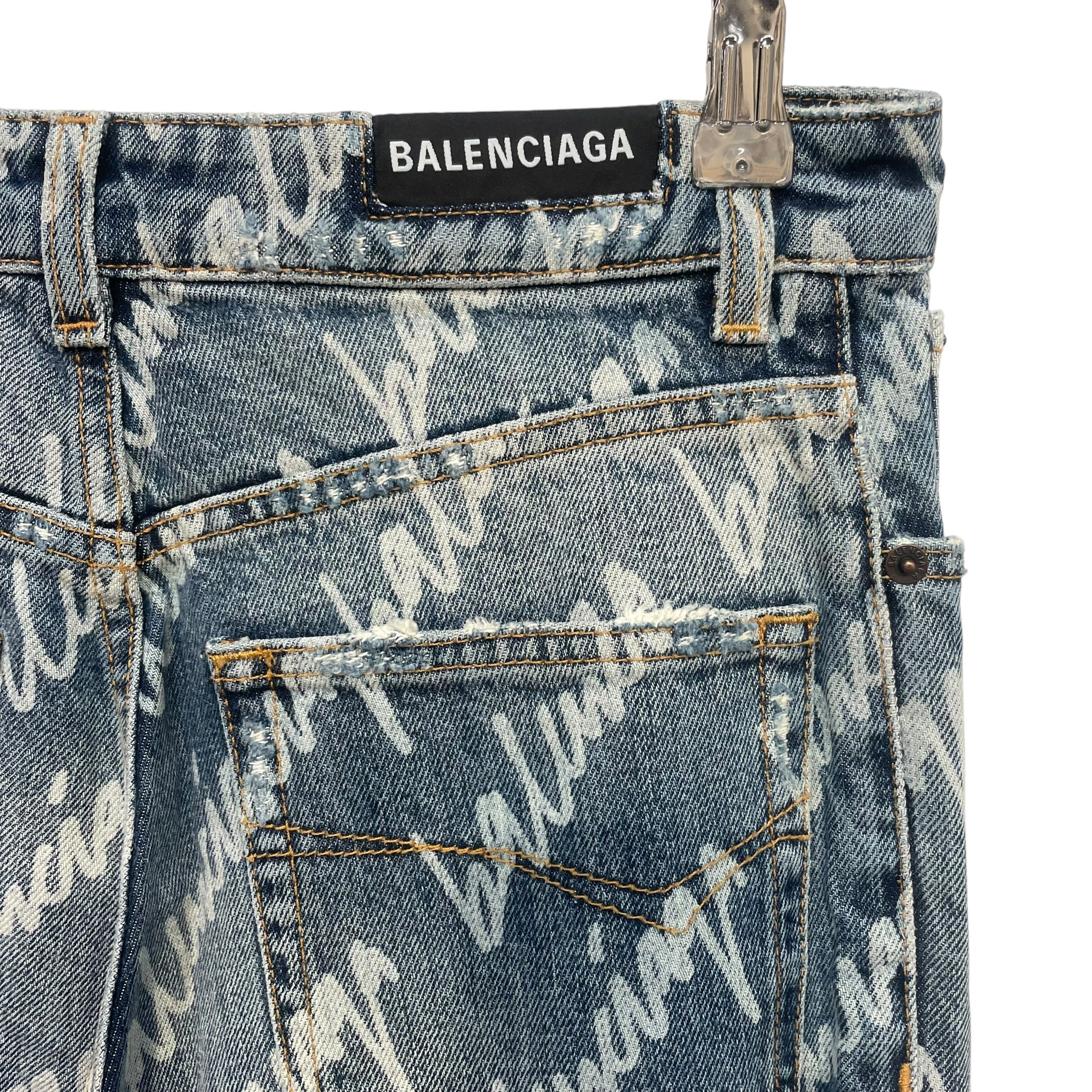BALENCIAGA/Pants/27/Cotton/BLU/Graphic/All Over Logo view 3