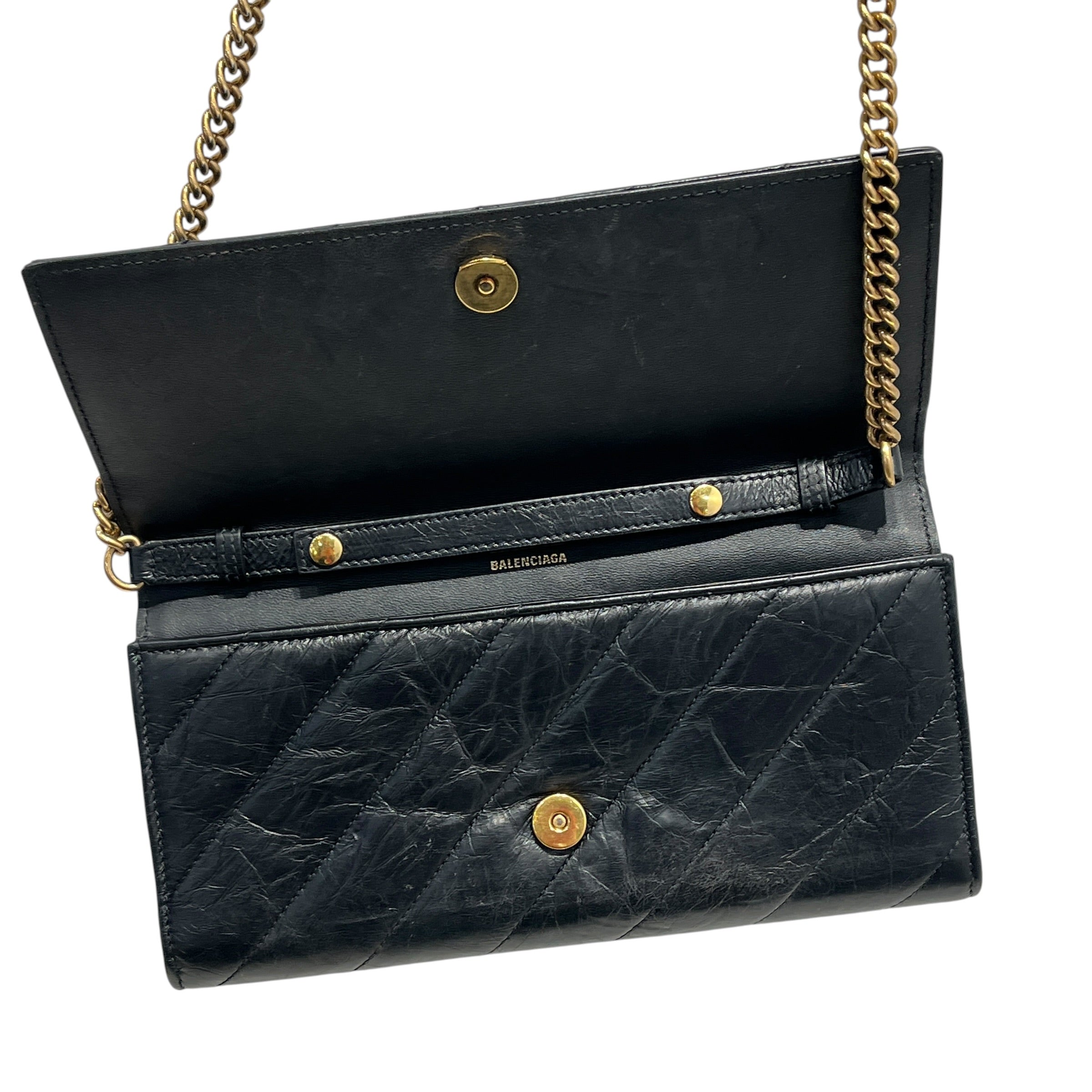 BALENCIAGA/Cross Body Bag/Leather/BLK/crush wallet on chain view 6