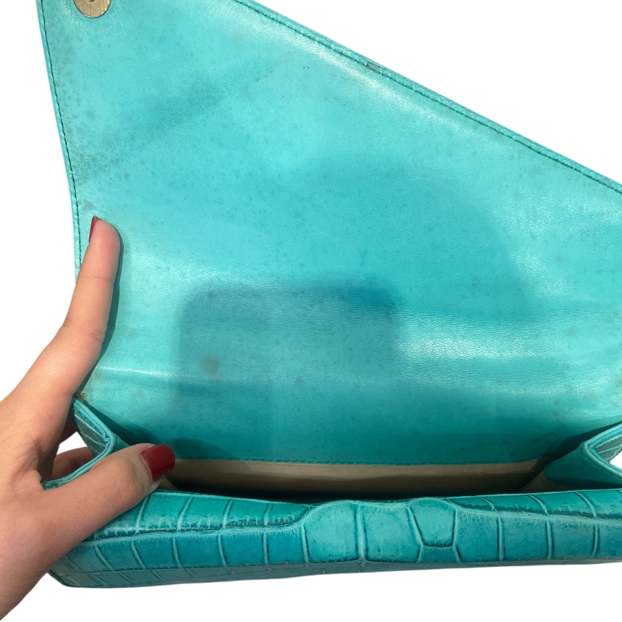BOTTEGA VENETA/Clutch Bag/Leather/GRN/CROC/TEAL/PIANO CRISS CROSS view 5
