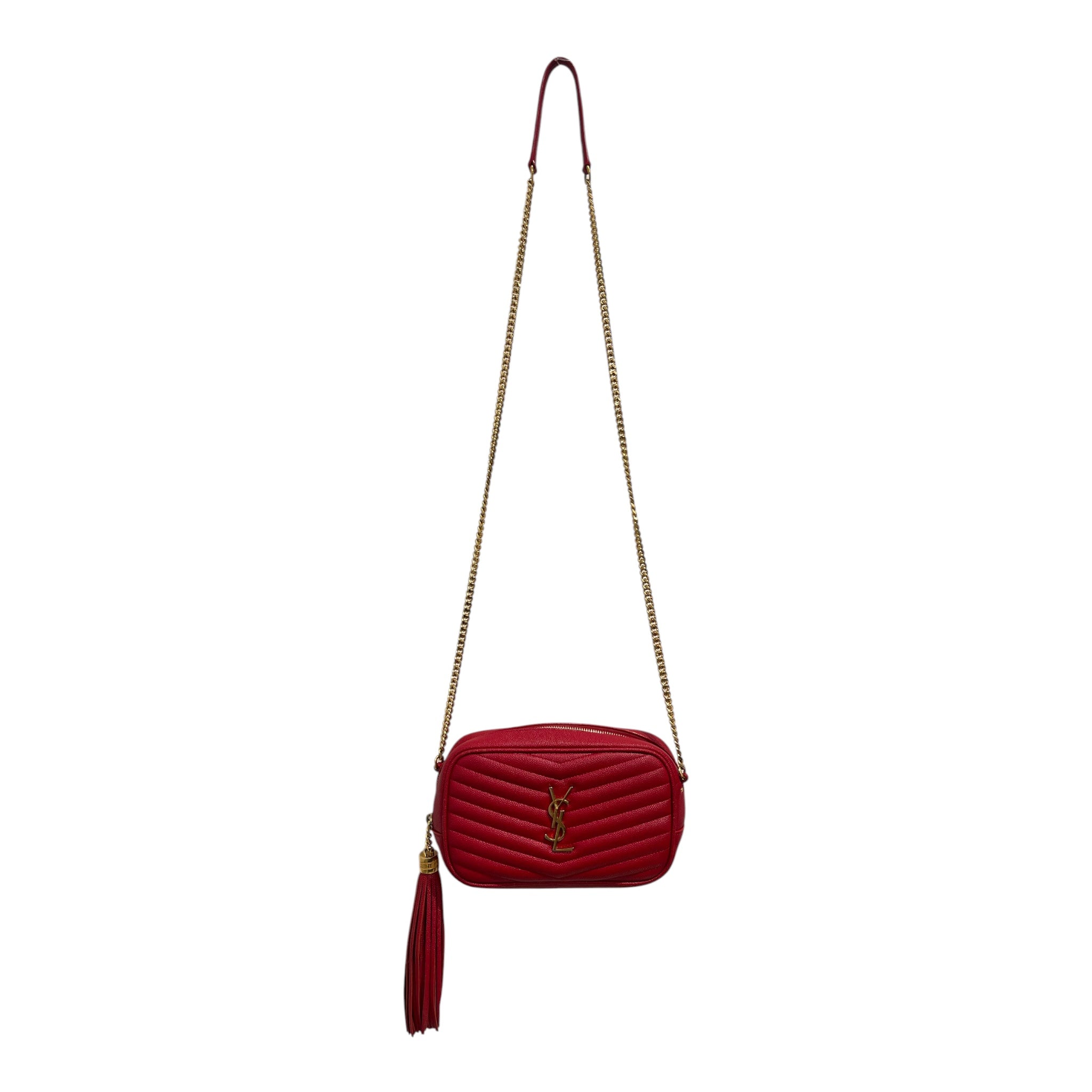 SAINT LAURENT/Cross Body Bag/Leather/RED/MINI LOU CAMERA-QUILTED-PEBBLE view 1