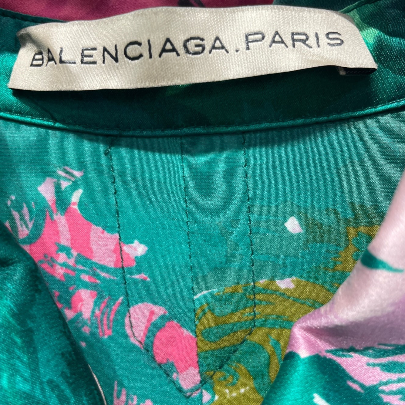 BALENCIAGA/SS Blouse/42/All Over Print/Nylon/GRN/BALENCIAGA SILK BUTTON UP view 3