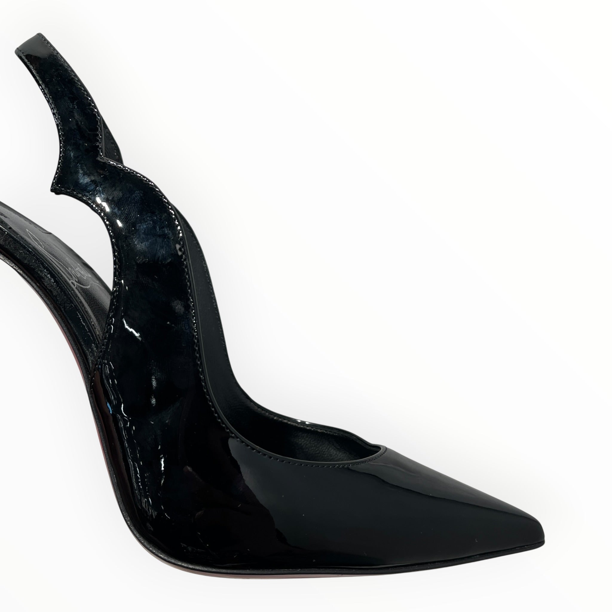 Christian Louboutin/Heels/EU 37/Leather/BLK/Hot chick sling/shinny leather view 6