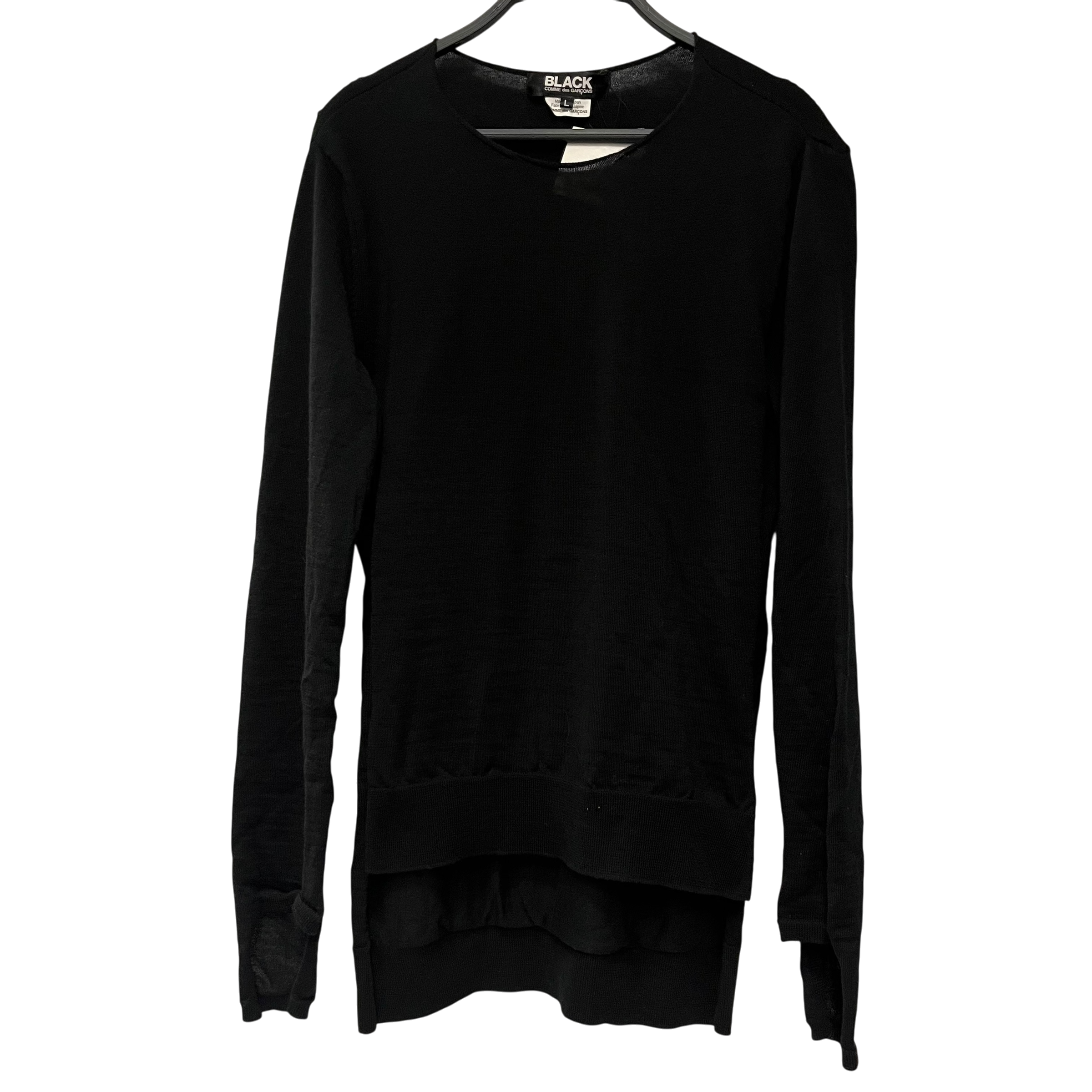 BLACK COMME des GARCONS/Sweater/S/Wool/BLK/asymetrical front/back + tags view 1