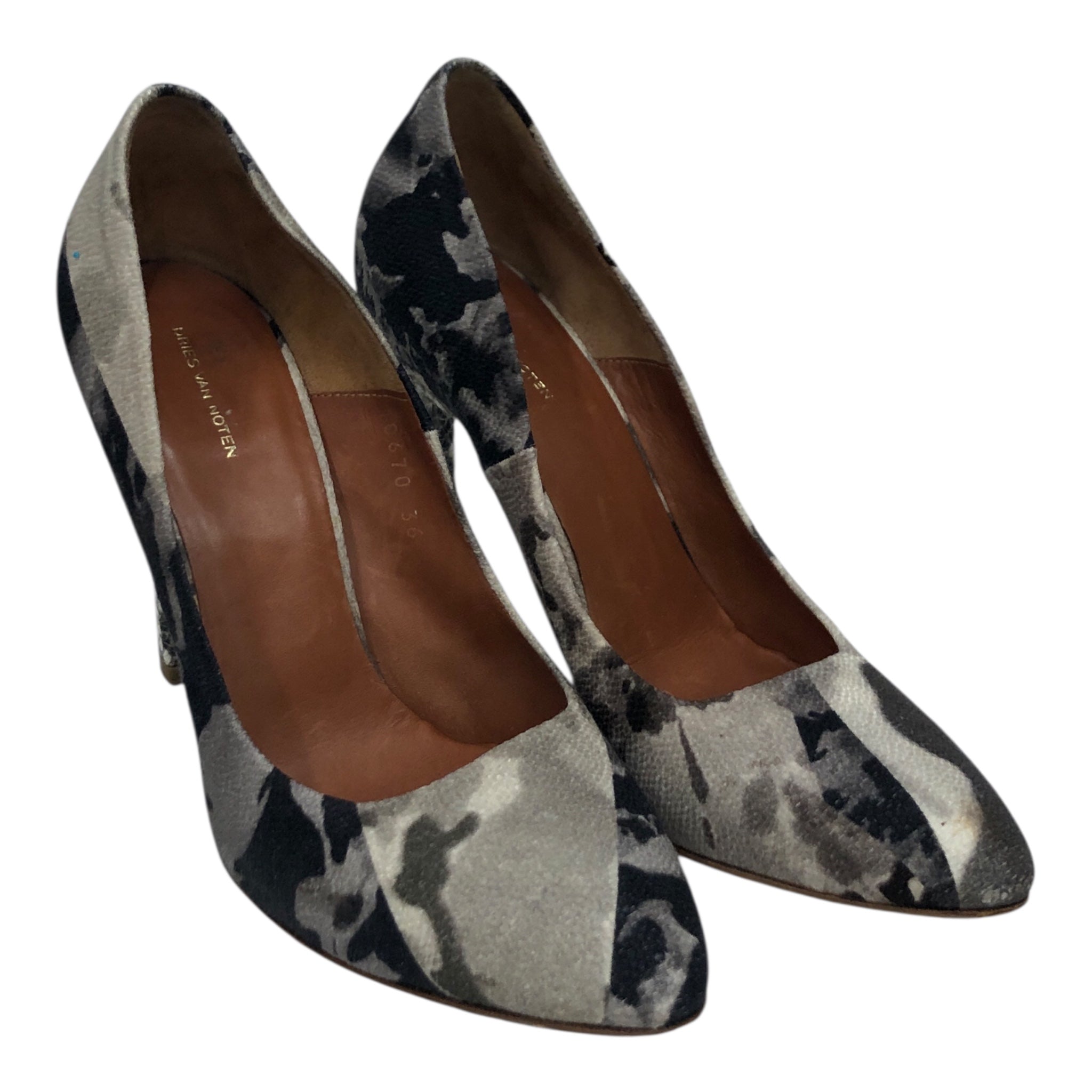 DRIES VAN NOTEN/Heels/US 5.5/All Over Print/Leather/GRY/MARBLED SNAKE SKIN HEELS view 2