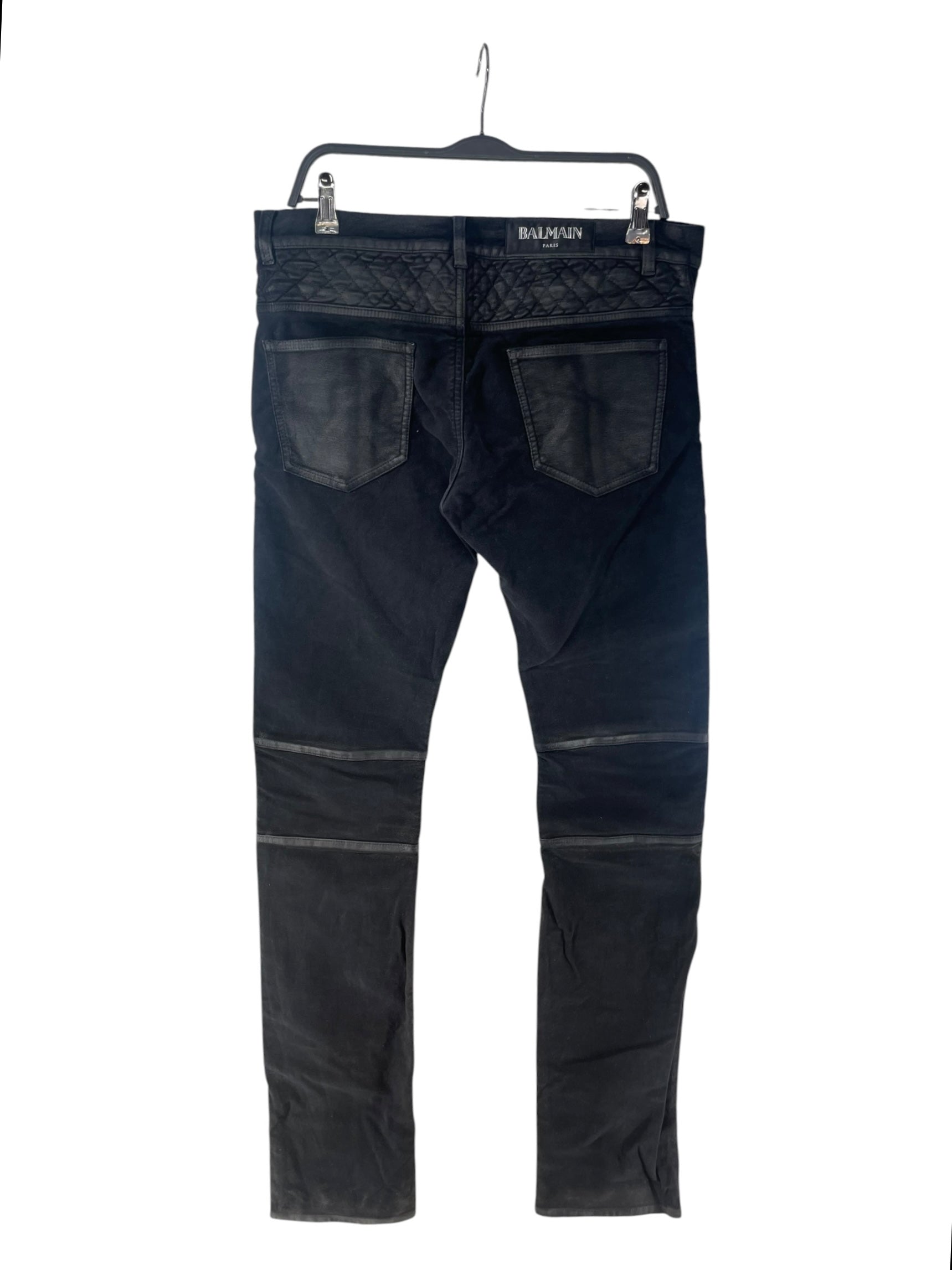 BALMAIN/Pants/32/Cotton/BLK/BLK QUILTED BIKER JEANS SZ32 view 2
