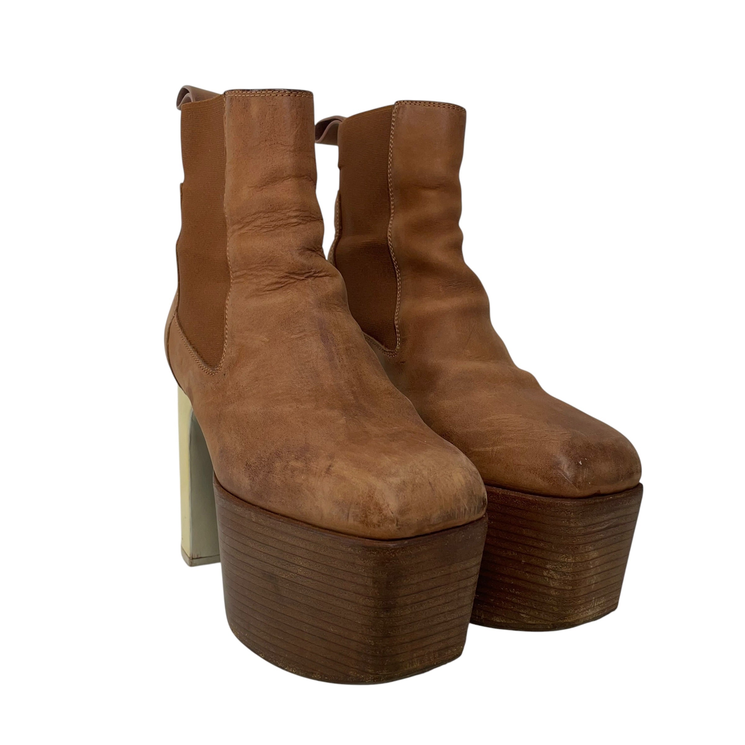 Rick Owens/Booties/EU 37/Leather/BRW/PLATFORM HEELS ELASTIC KISS view 1